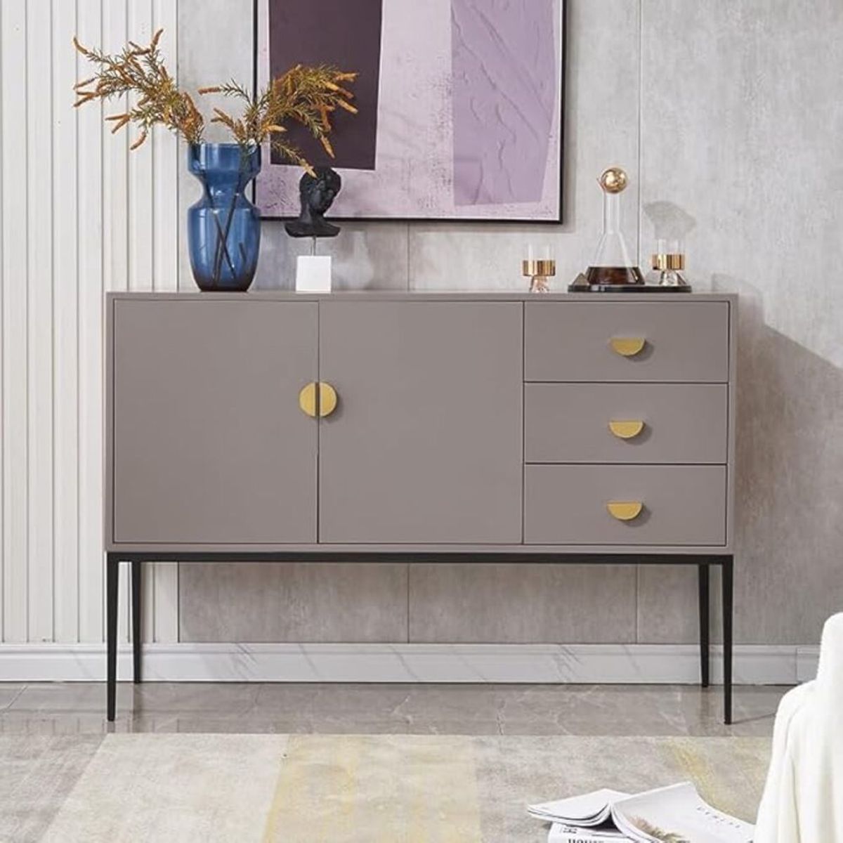 TU MESITA - Aparador Moderno Griselda 3 Cajones/2Puertas Color Gris Oscuro TU MESITA