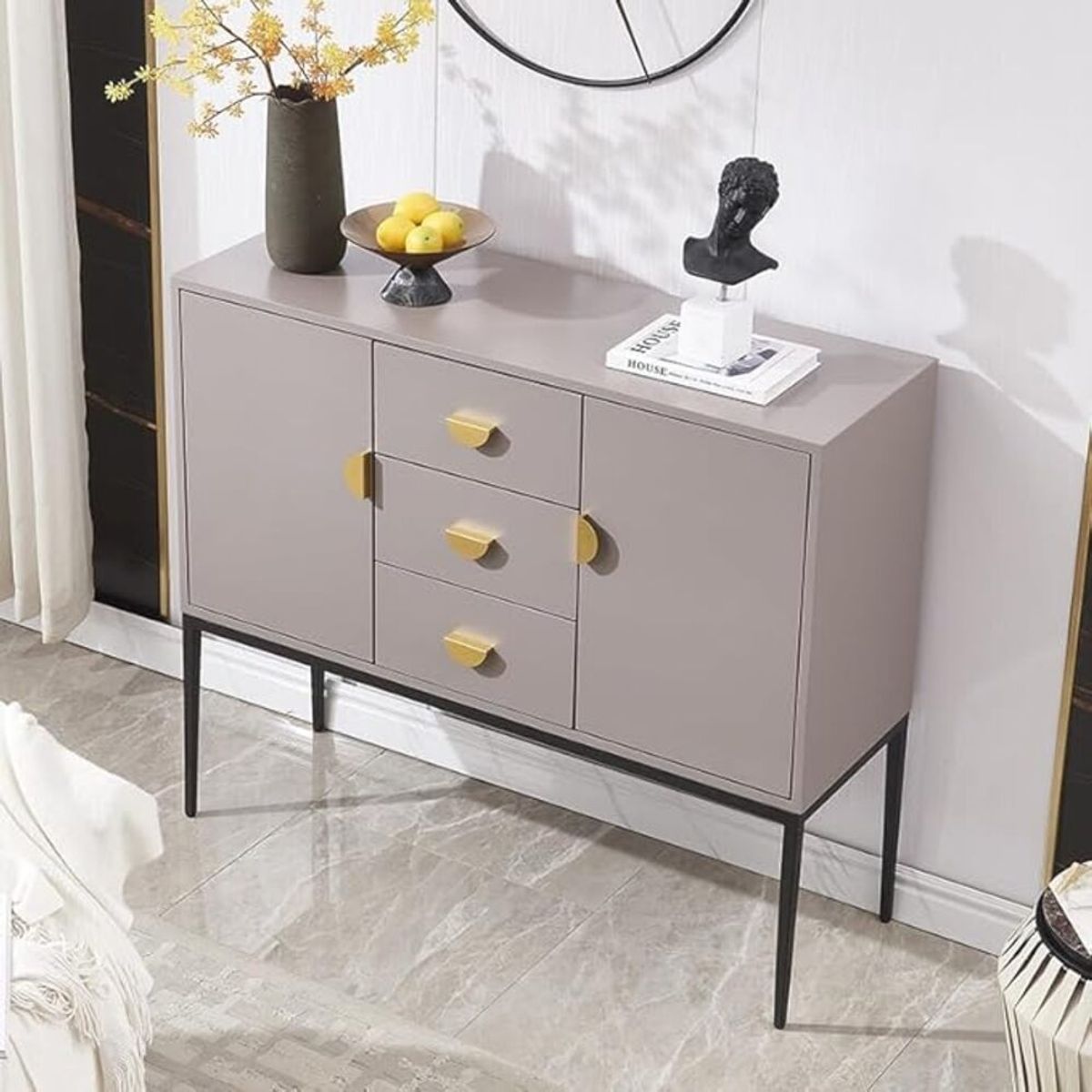 TU MESITA - Aparador Moderno Griselda 3 Cajones/2Puertas Color Gris Oscuro TU MESITA