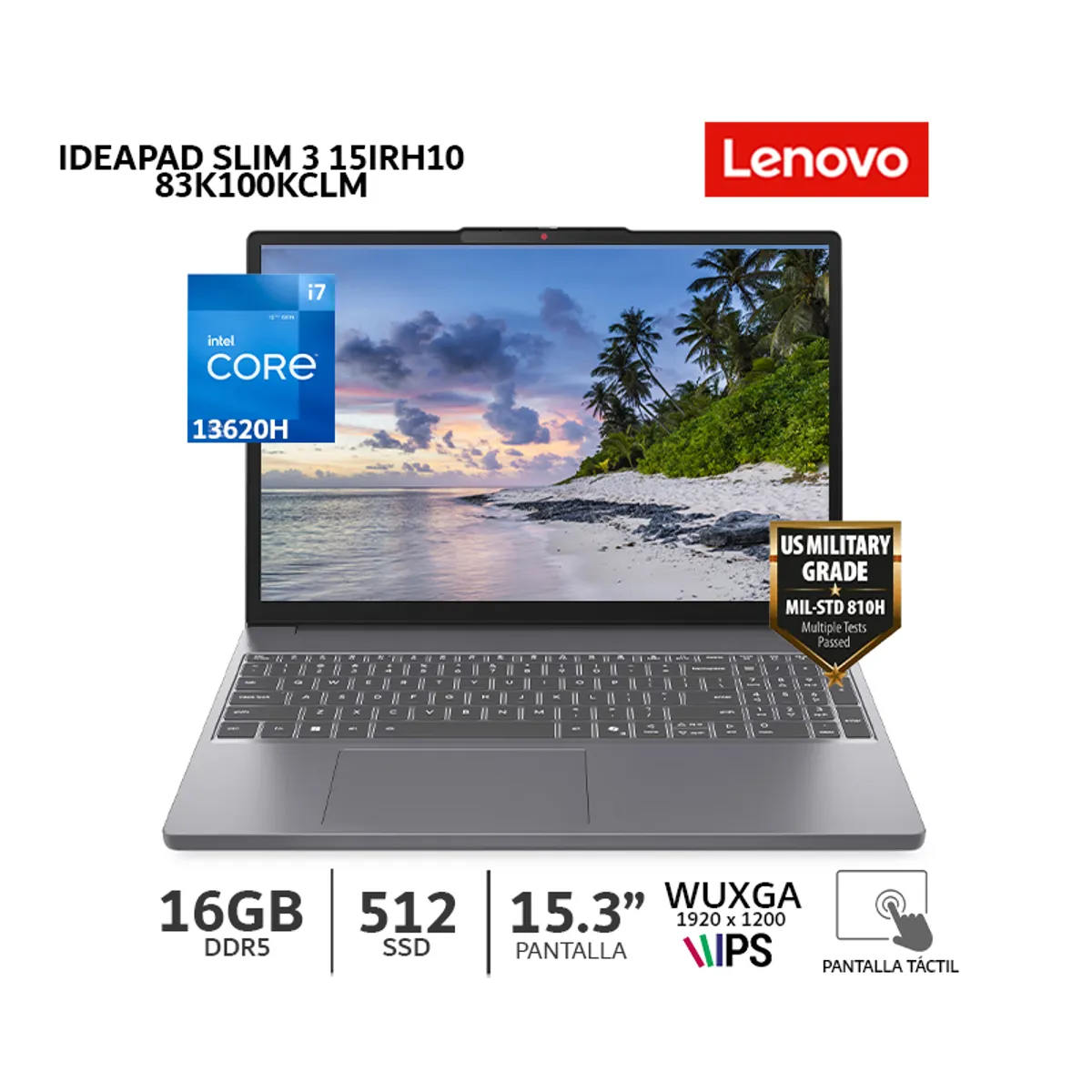 LENOVO - Laptop Lenovo IdeaPad Slim 3 15IRH10 Core I7-13620H, 15.3"/ 16Gb Ram/ 512Gb SSD/ Tactil /83K100KCLM