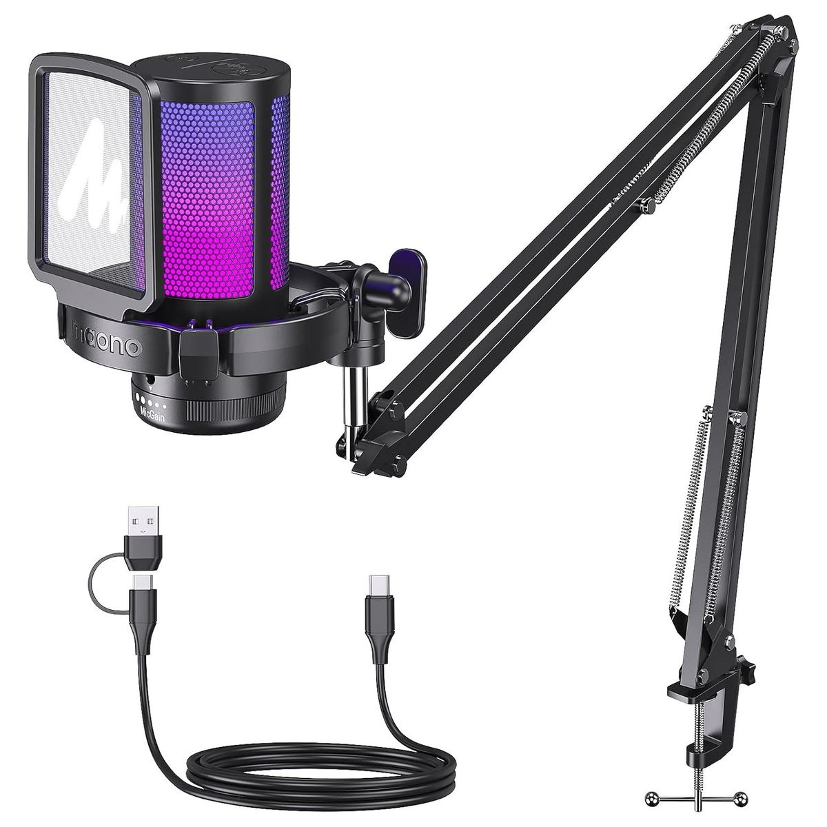 MAONO - Micrófono Maono Usb Gamer Condensador Podcast Live Tik Tok RGB DGM20S