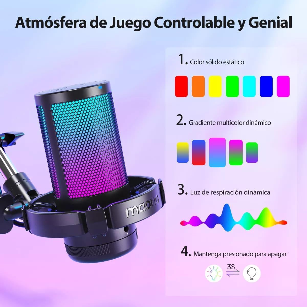 MAONO - Micrófono Maono Usb Gamer Condensador Podcast Live Tik Tok RGB DGM20S