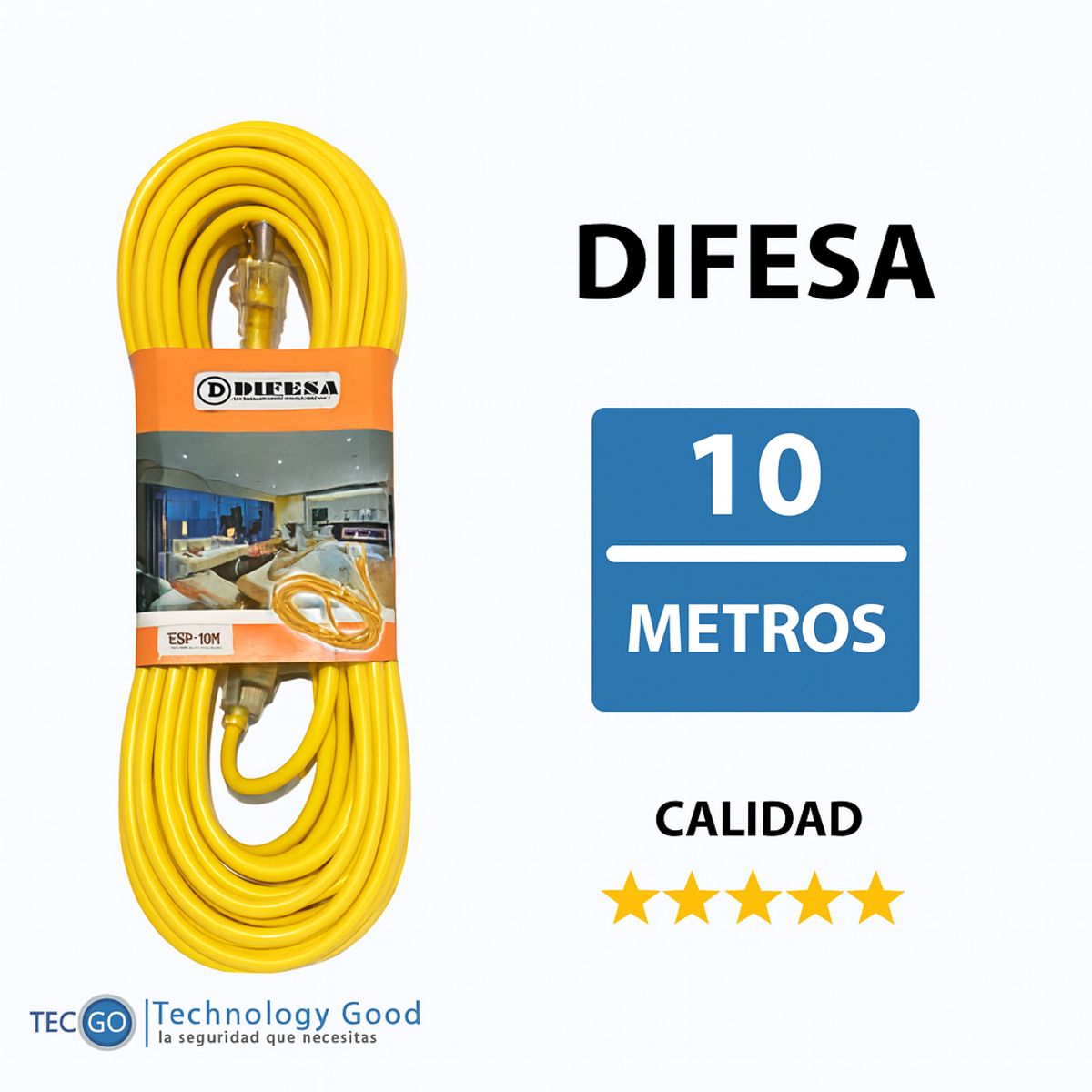 DIFESA - Extensión Eléctrica Vulcanizada de 10 Metros 3 tomas