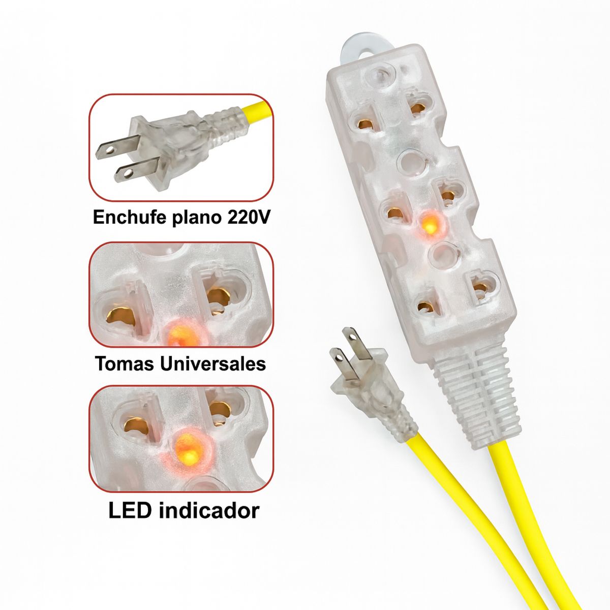 DIFESA - Extensión Eléctrica Vulcanizada de 10 Metros 3 tomas