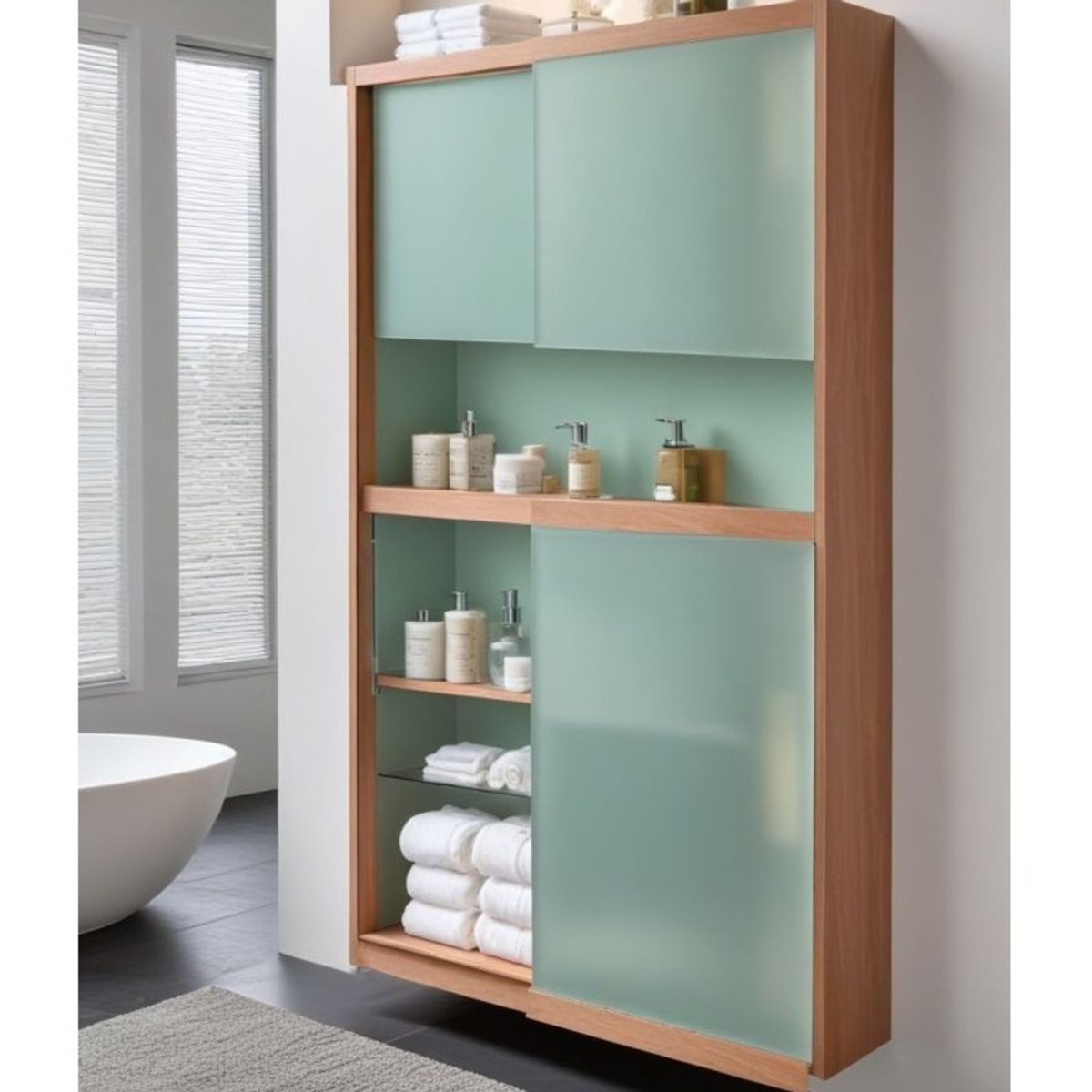 TU MESITA - Mueble de Baño Ruben con Puertas de Vidrio Color SapelliAgave TU MESITA