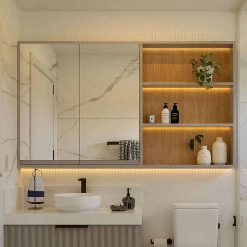 TU MESITA - Mueble de Baño Flotante con Espejo y Luces Led Bennett Color TaupeRoble Buralo TU MESITA