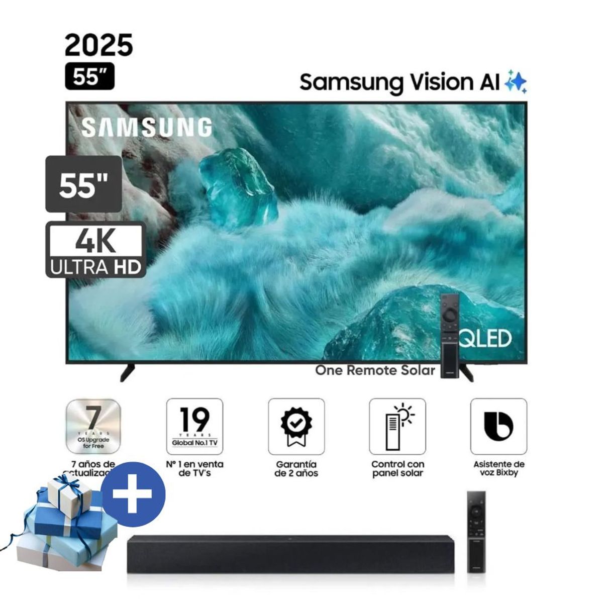 SAMSUNG - Televisor SAMSUNG QLED 55 UHD 4K Vision AI Smart TV QN55Q7FAAGXPE + Soundbar Samsung