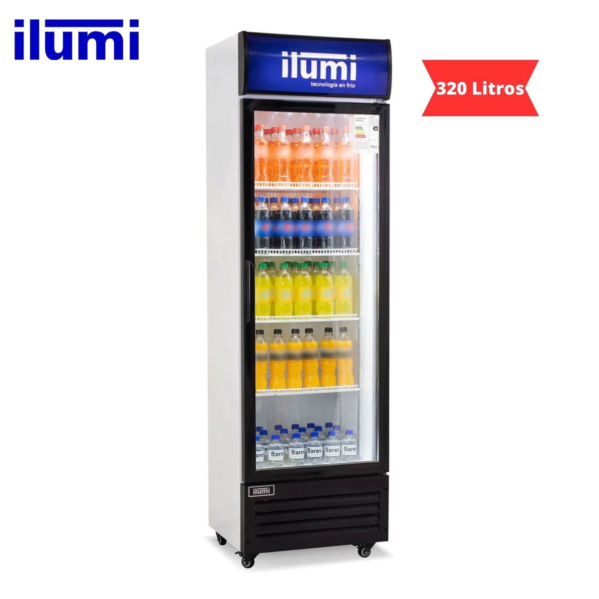 ILUMI - Exhibidor Ilumi Vertical 320 Lts 1 Puertas Vidrio Blanco - BC-3200