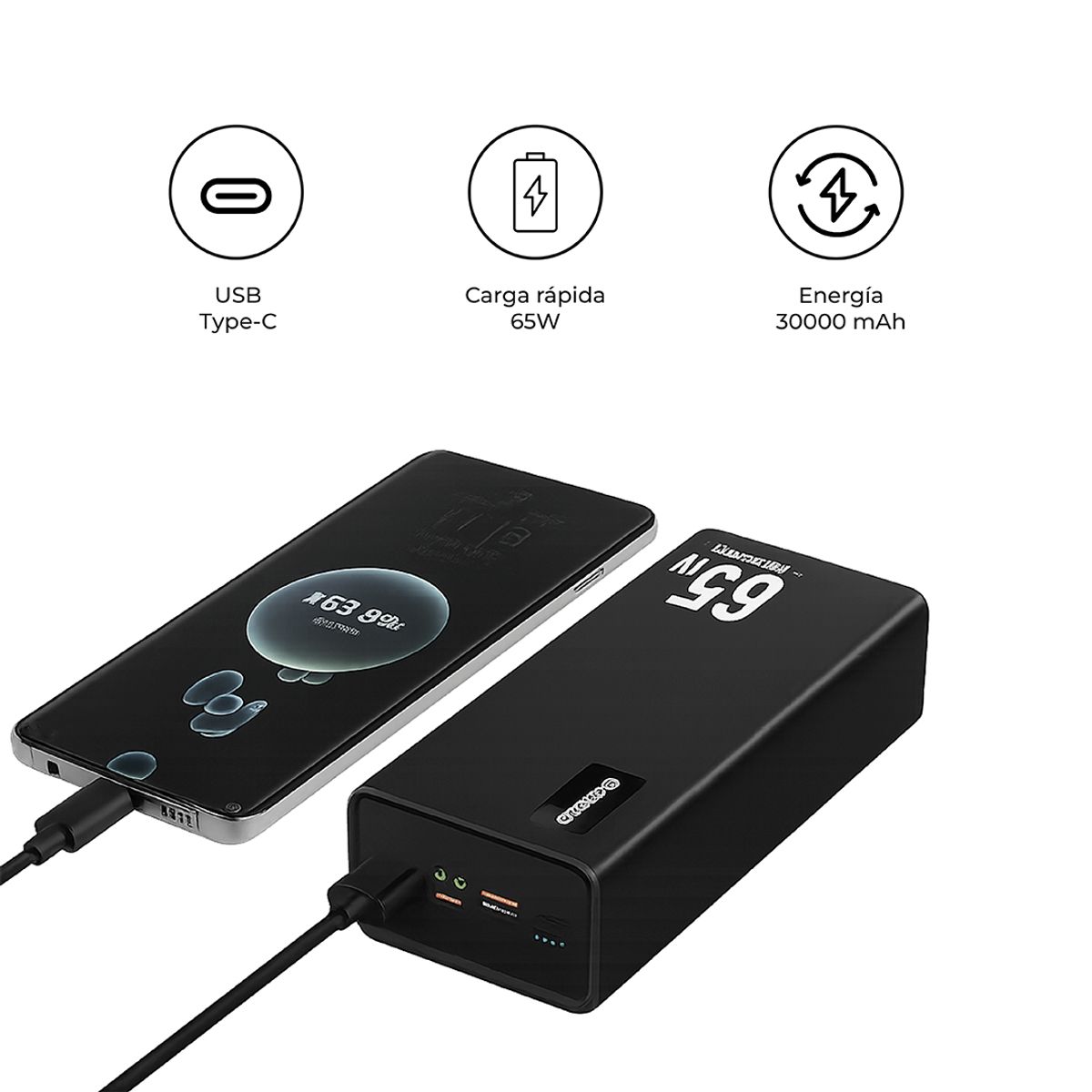 S&T - Power Bank Portátil Rys-M16 30000Mah Carga Rápida 65W