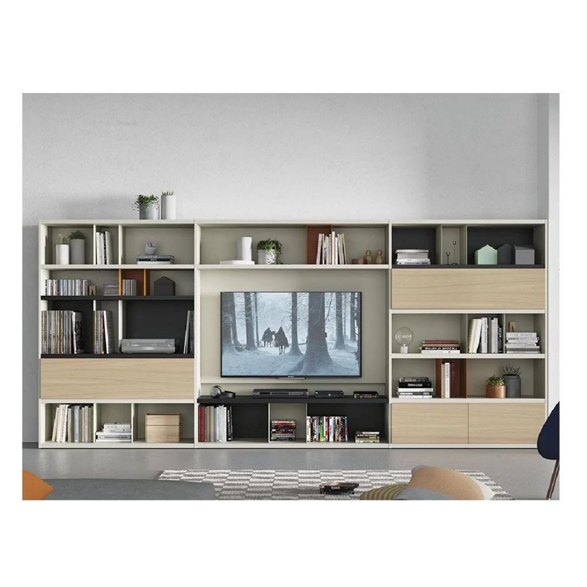 TU MESITA - Estante Moderno Kennedi color BlancoDunaNegro 4 puertas TU MESITA