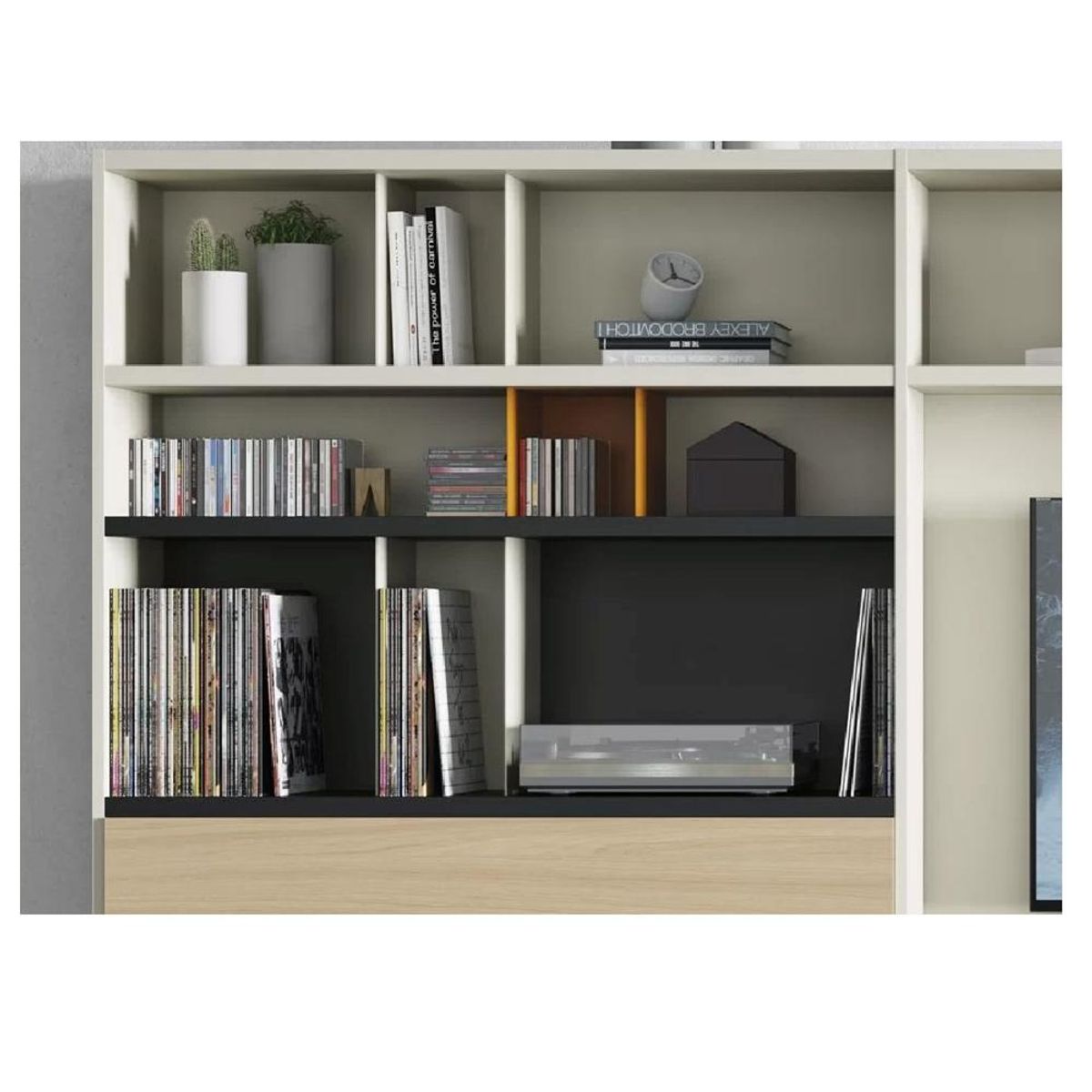 TU MESITA - Estante Moderno Kennedi color BlancoDunaNegro 4 puertas TU MESITA