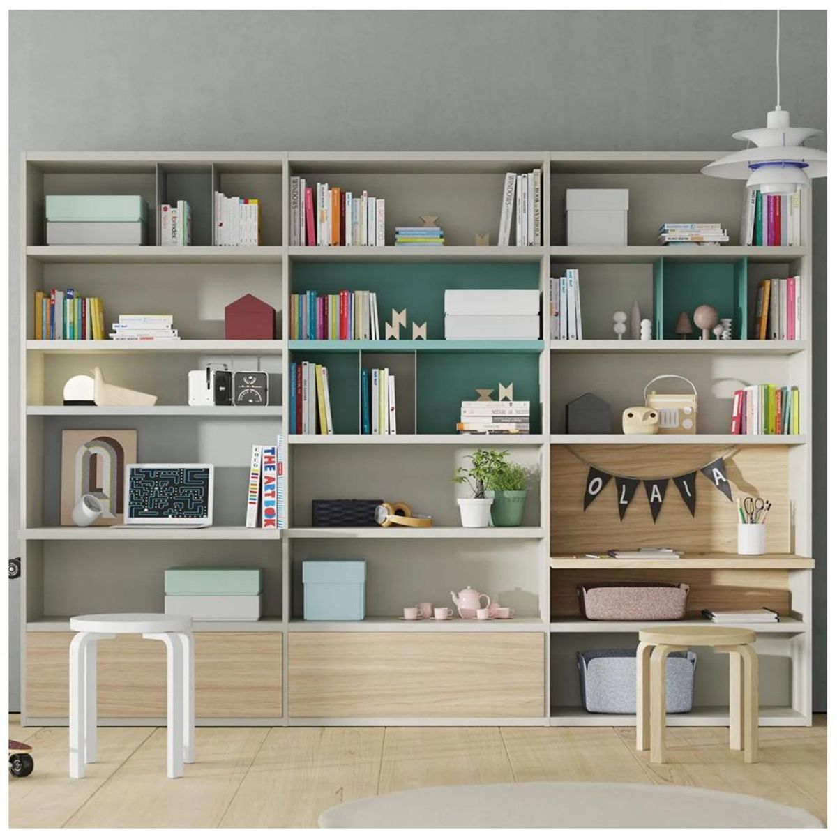 TU MESITA - Estante Multiusos Misisipi color BlancoDunaVerde 2 puertas TU MESITA