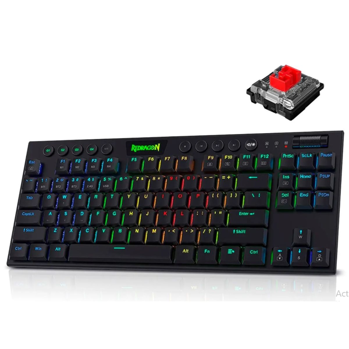 REDRAGON - Redragon - Teclado Horus TKL K621 RGB Wired Wireless Switch Red Black