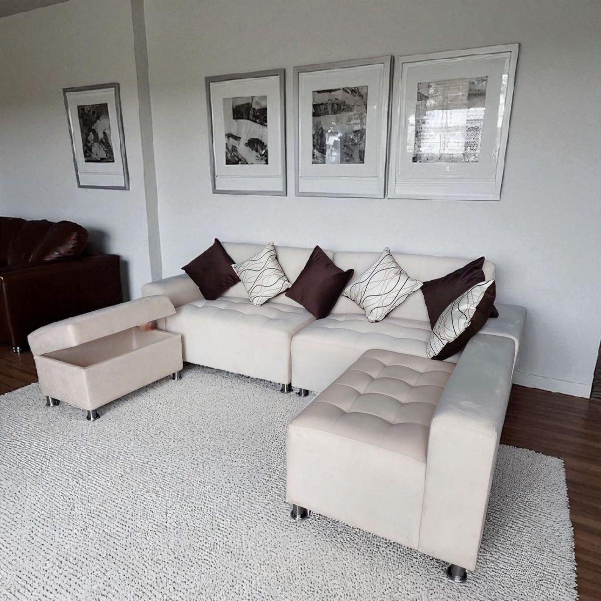 AMOBLART - SILLON SECCIONAL PARAISO IVORY 3 PIEZAS + BAÚL