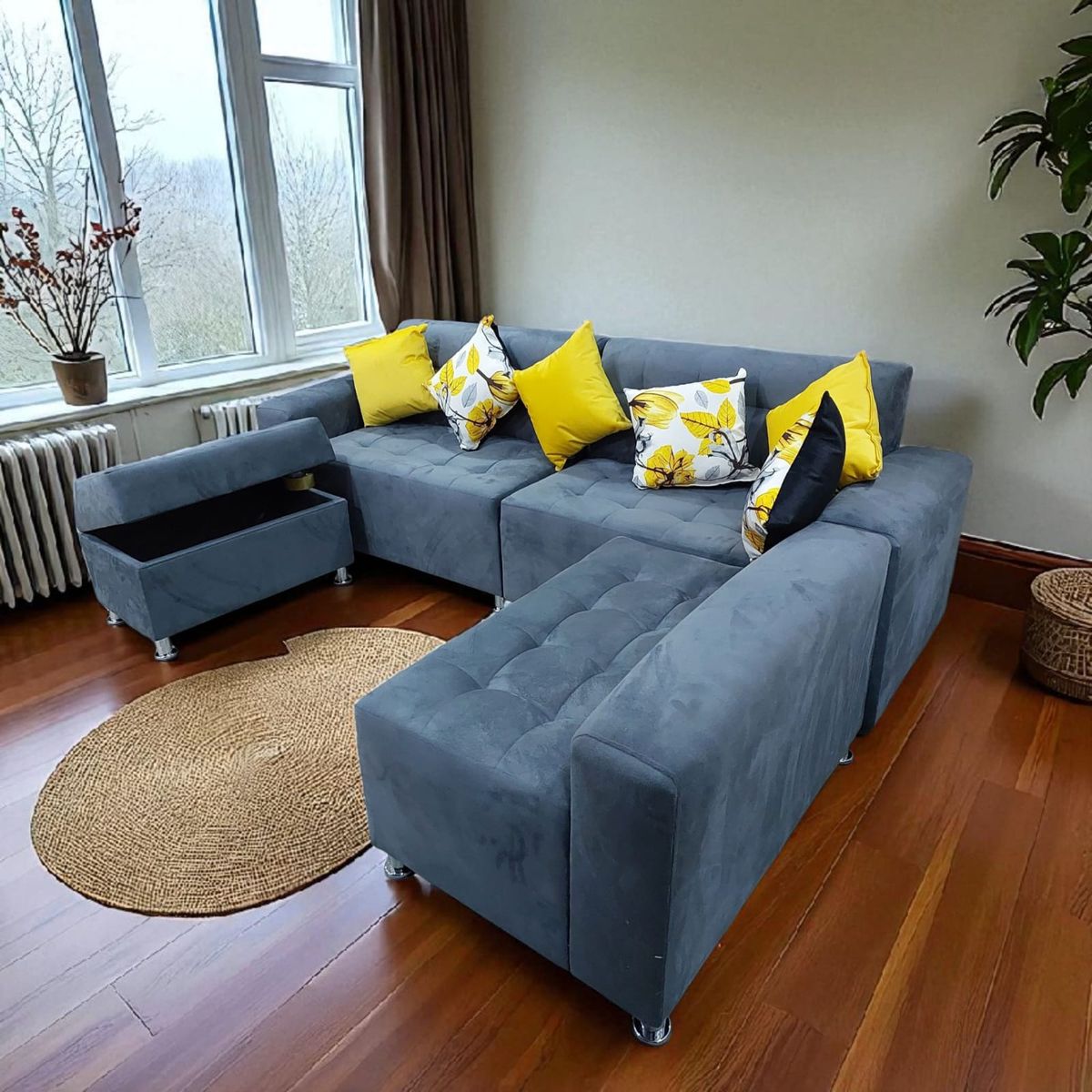 AMOBLART - SILLON SECCIONAL PARAISO PLOMO 3 PIEZAS + BAÚL