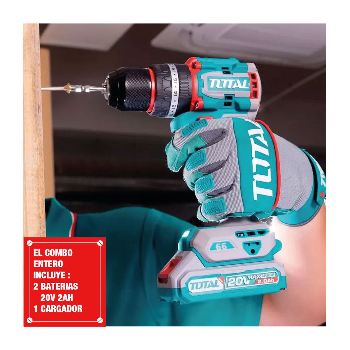 TOTAL TOOLS - TALADRO PERCUTOR 13MM BRUSHLESS TOTAL + EXTENSOR