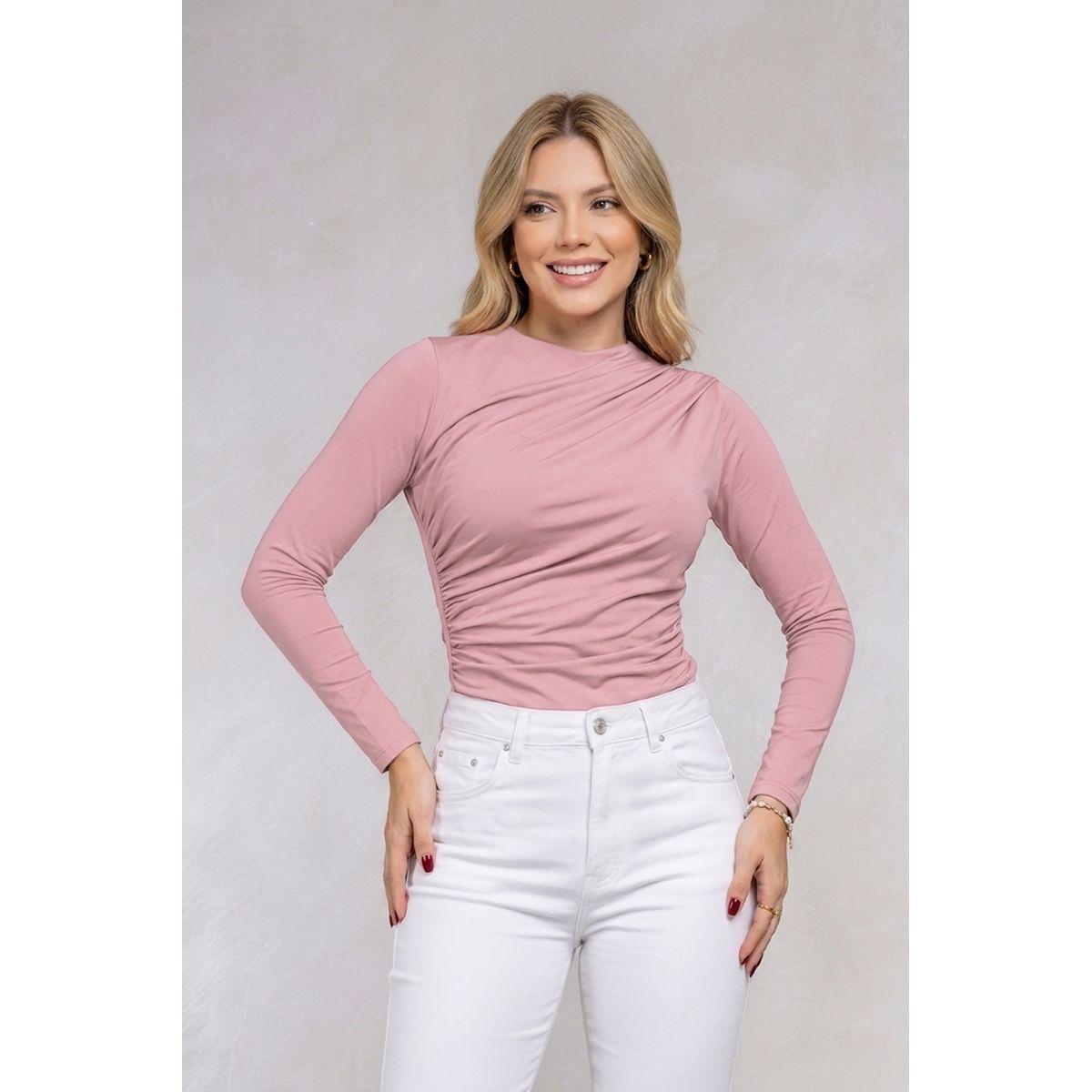 ARMA TU LOOK - POLO BLUSA ANASTASIA MANGA LARGA DRAPEADO CUELLO ALTO