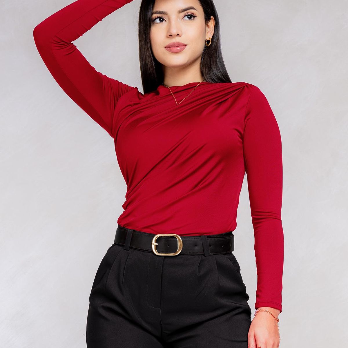 ARMA TU LOOK - POLO BLUSA ANASTASIA MANGA LARGA DRAPEADO CUELLO ALTO