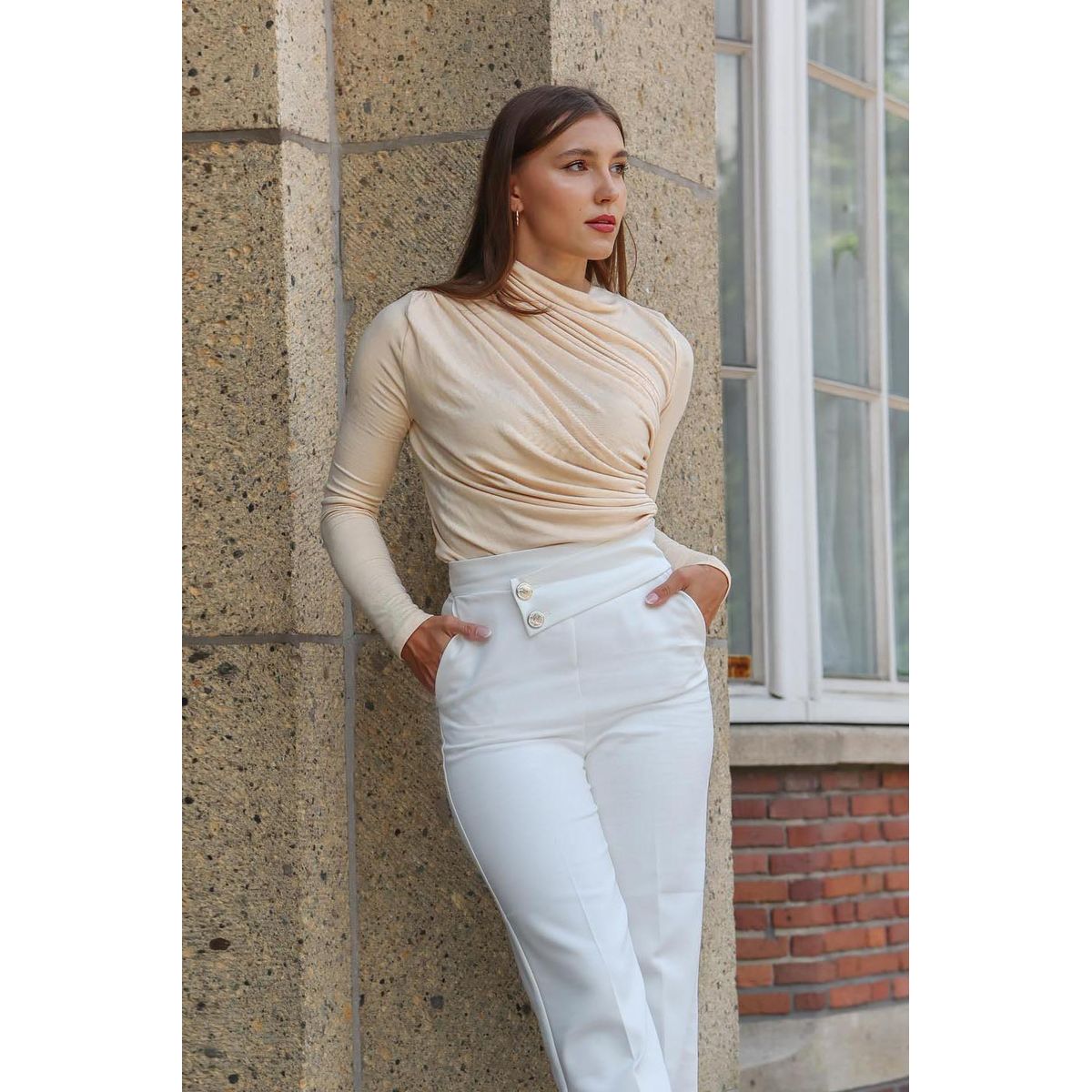 ARMA TU LOOK - POLO BLUSA ANASTASIA MANGA LARGA DRAPEADO CUELLO ALTO