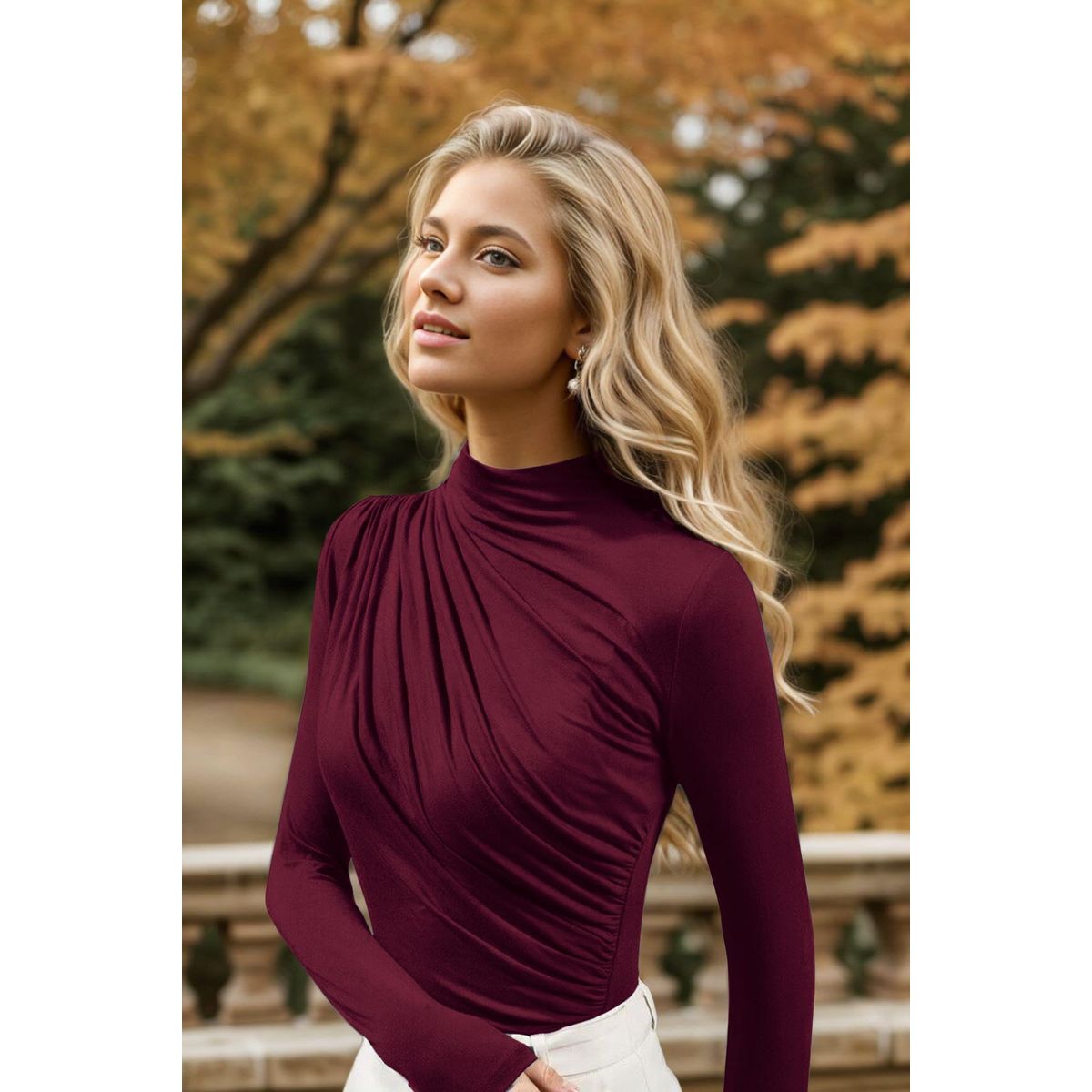 ARMA TU LOOK - POLO BLUSA ANASTASIA MANGA LARGA DRAPEADO CUELLO ALTO