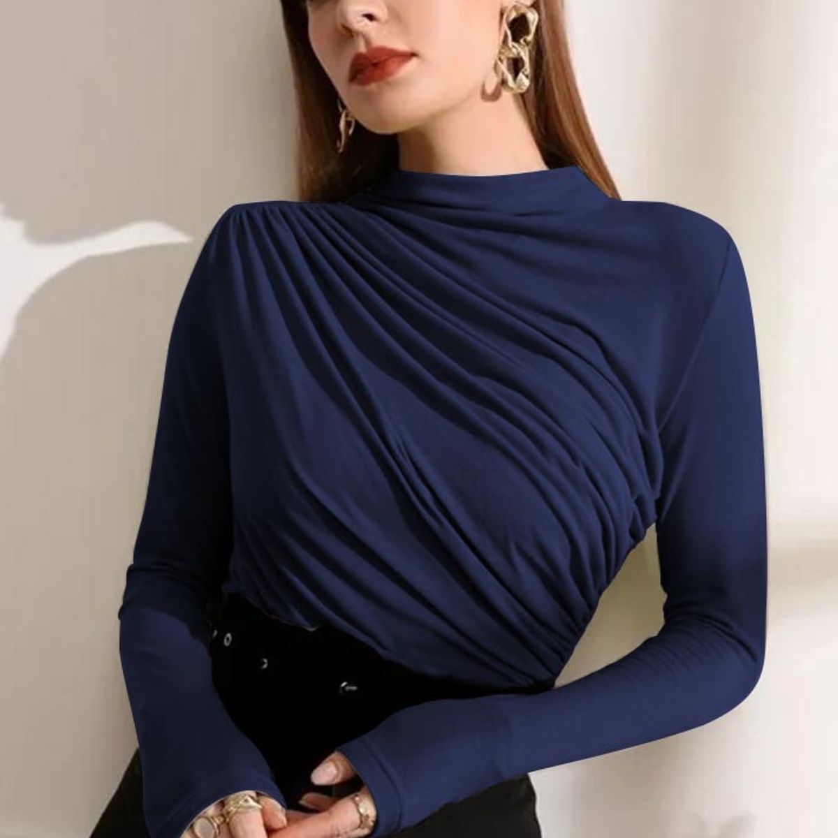 ARMA TU LOOK - POLO BLUSA ANASTASIA MANGA LARGA DRAPEADO CUELLO ALTO