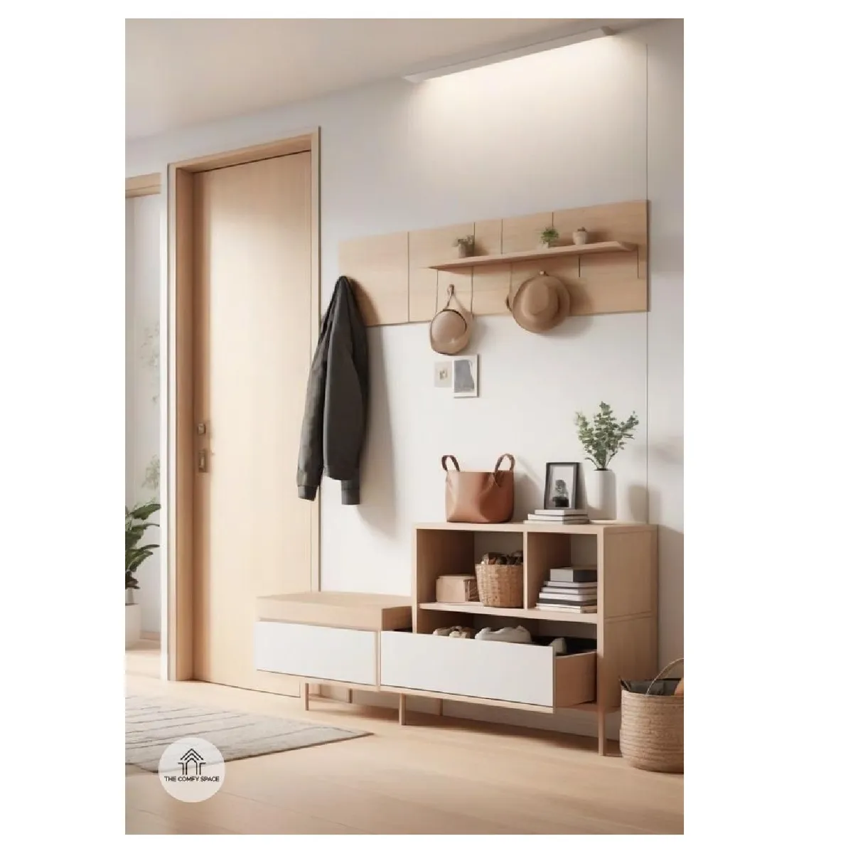 TU MESITA - Recibidor con Perchero Moderno Olguin color DamascoBlanco TU MESITA 2 cajones