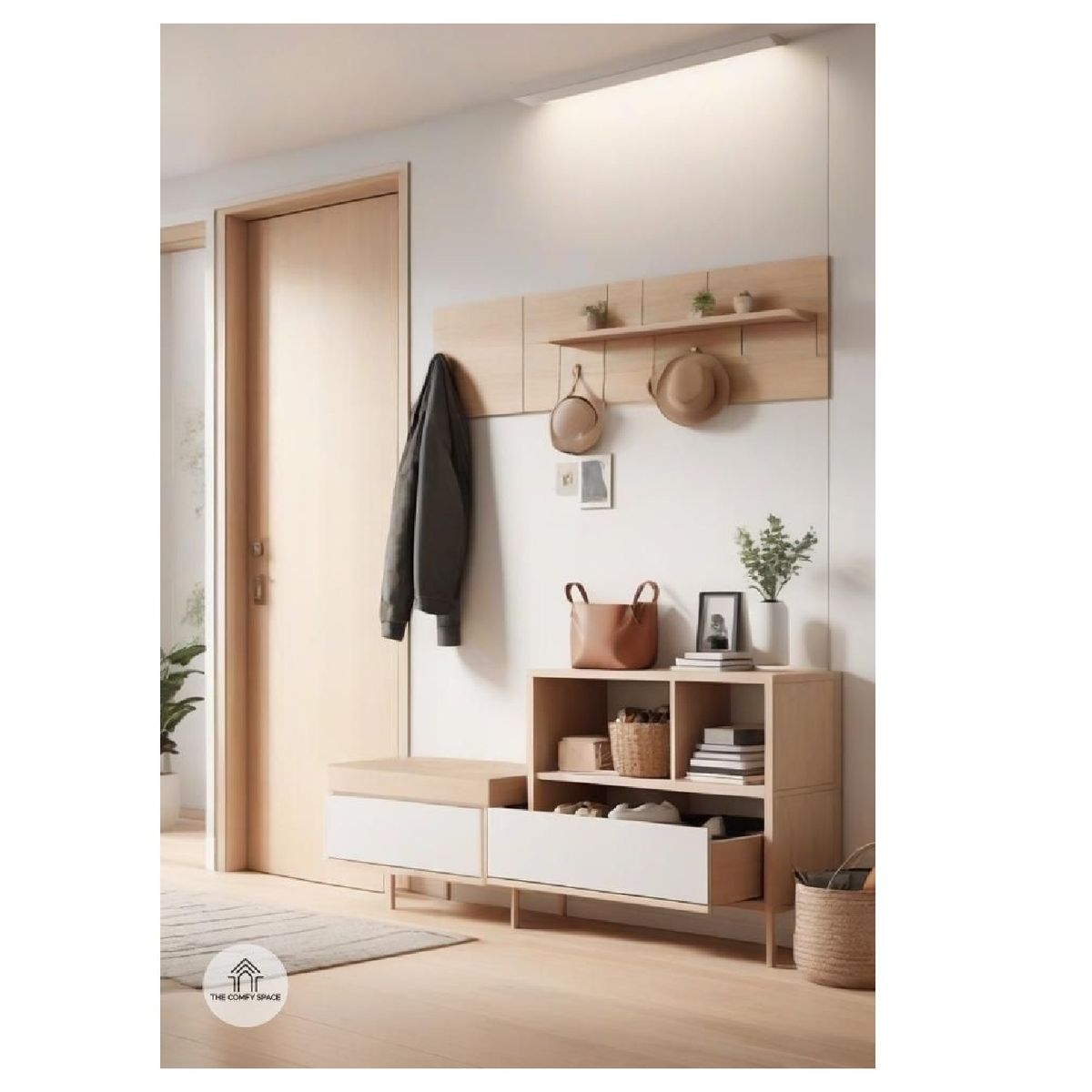 TU MESITA - Recibidor con Perchero Moderno Olguin color DamascoBlanco TU MESITA 2 cajones