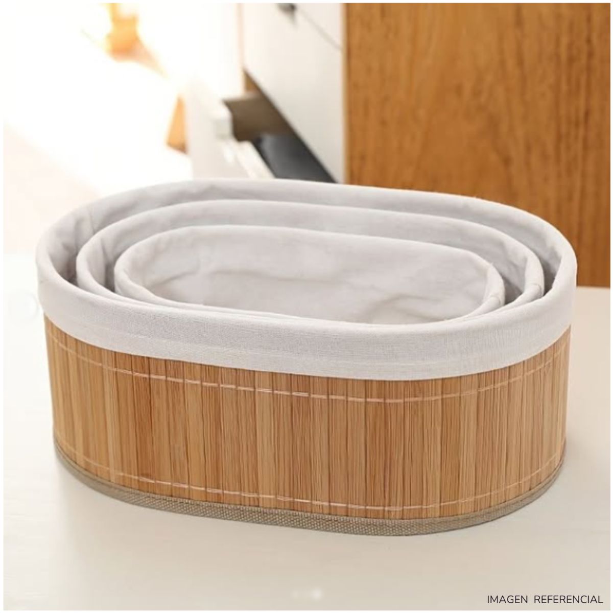 INSPIRA - Canasta Cesto Organizador de bambú caja organizadora OVAL Set x3