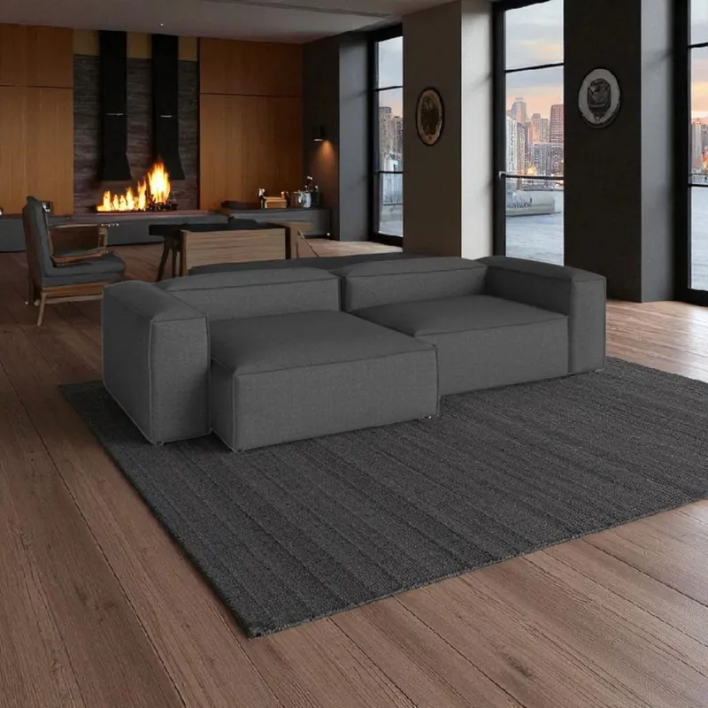 AMOBLART - SECCIONAL PEQUEÑO KENET COLOR  PLOMO  + 2 COJINES REGALO