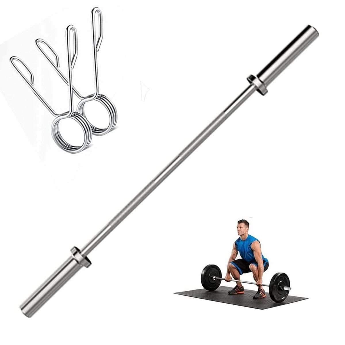 ALPHA GYM - Barra olímpica recta profesional de 20 kg y 2.20 MT + seguro