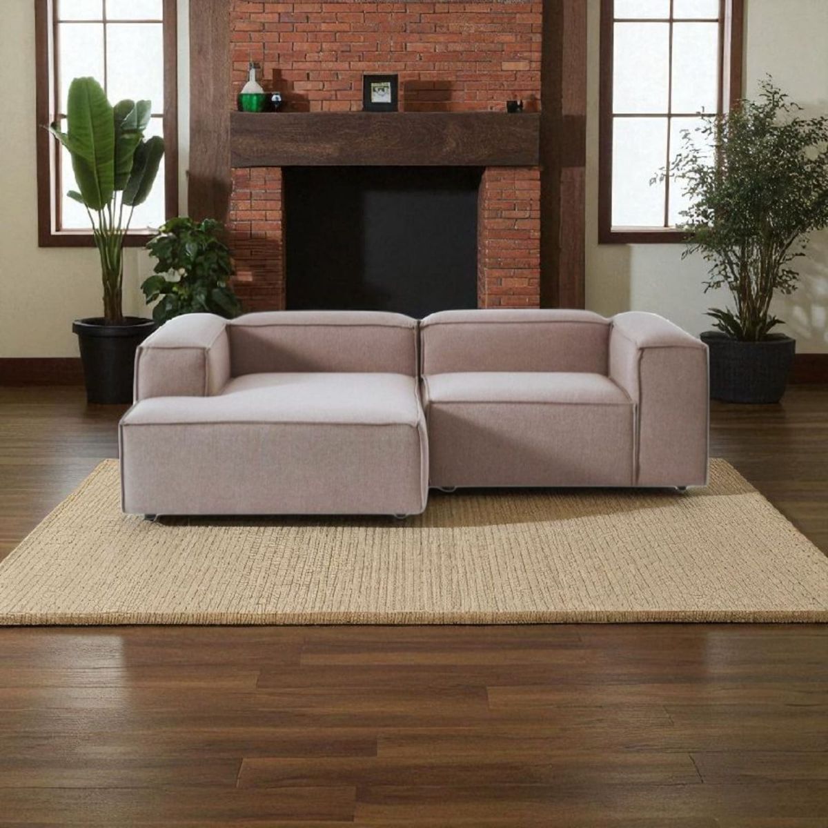 AMOBLART - SECCIONAL PEQUEÑO BEIG CAMEL +2 COJINES REGALO