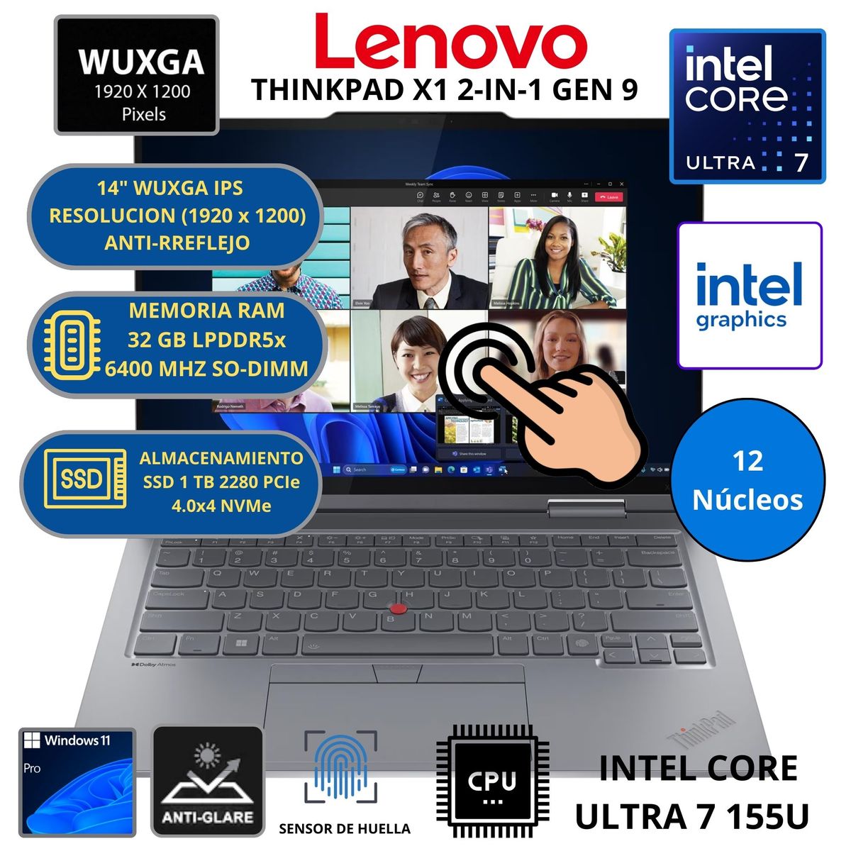 LENOVO - Laptop Lenovo THINKPAD 2EN1 INTEL CORE ULTRA 7 RAM 32 GB SSD 1 TB 14" WUXGA