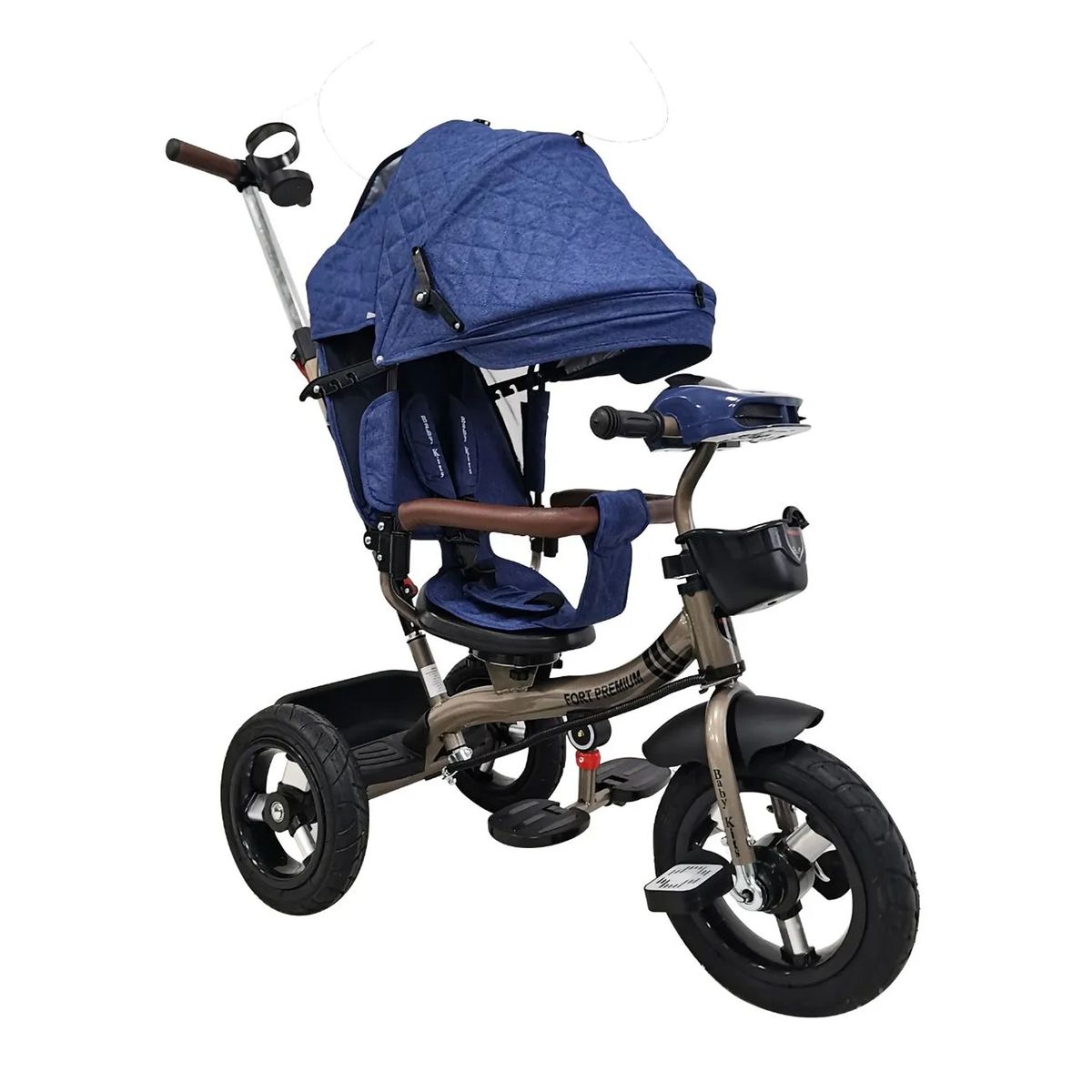 BABY KITS - Triciclo Guiador 5 en 1 FORT PREMIUM GOLD USB Azul