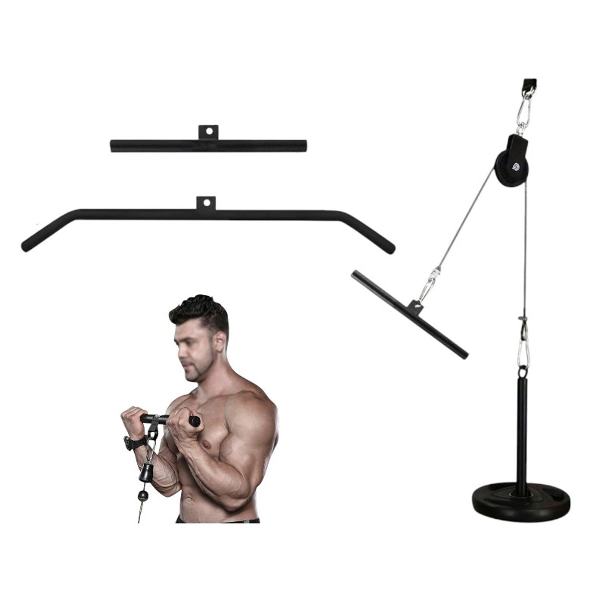 HOLGU - Kit Agarre Largo Y Agarre Corto Barra Polea Gym