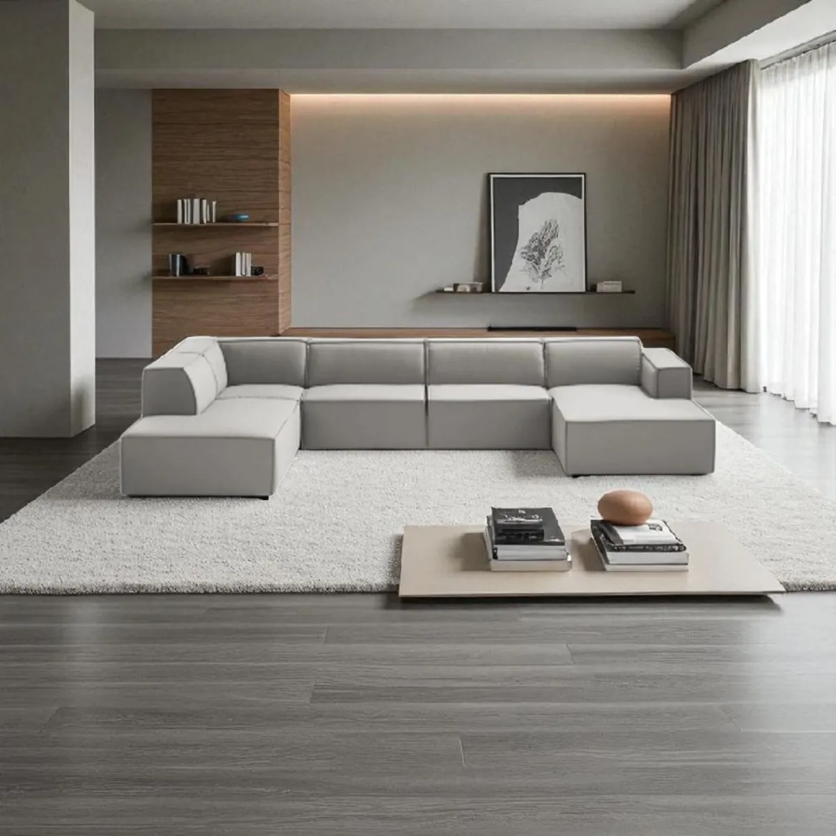 AMOBLART - SECCIONAL PANORAMICO PLATA 5 PIEZAS COLOR PLATA MODERNO