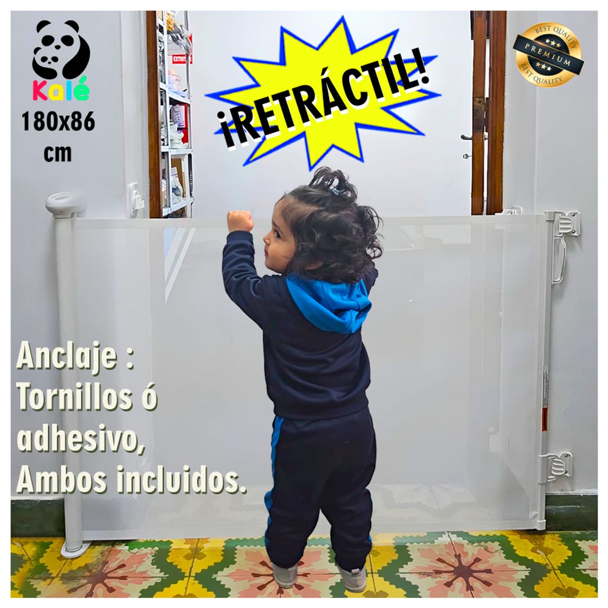 KALE - Puerta Retráctil de Seguridad para Bebés y Mascotas 180x86
