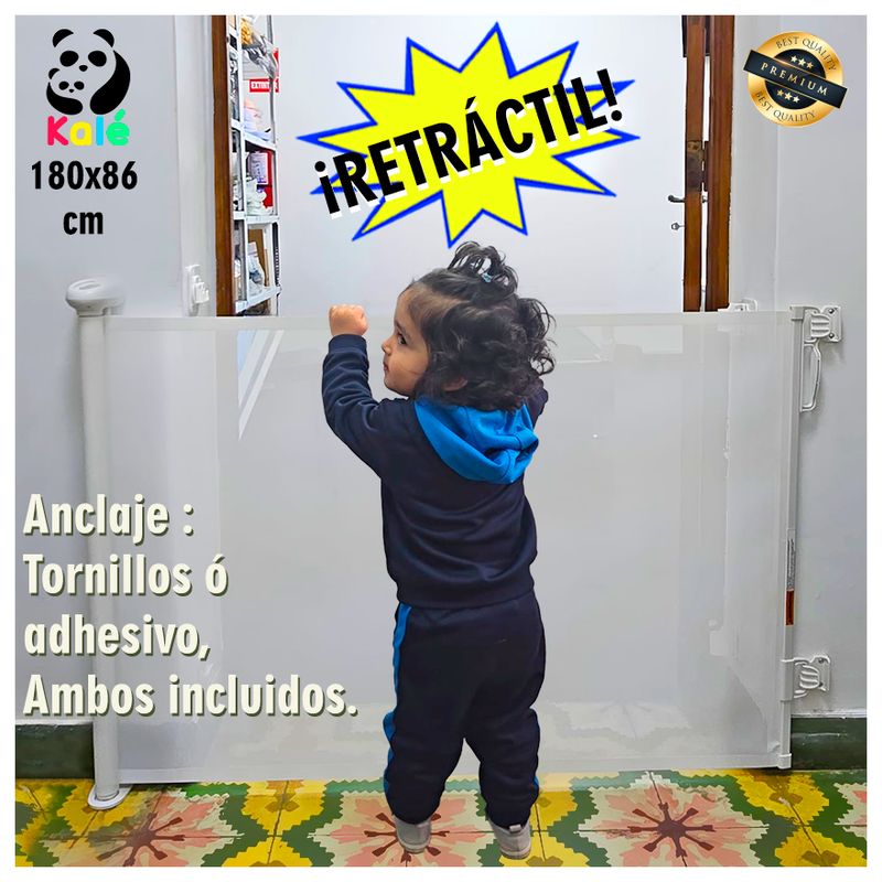 KALE - Puerta Retráctil de Seguridad para Bebés y Mascotas 180x86