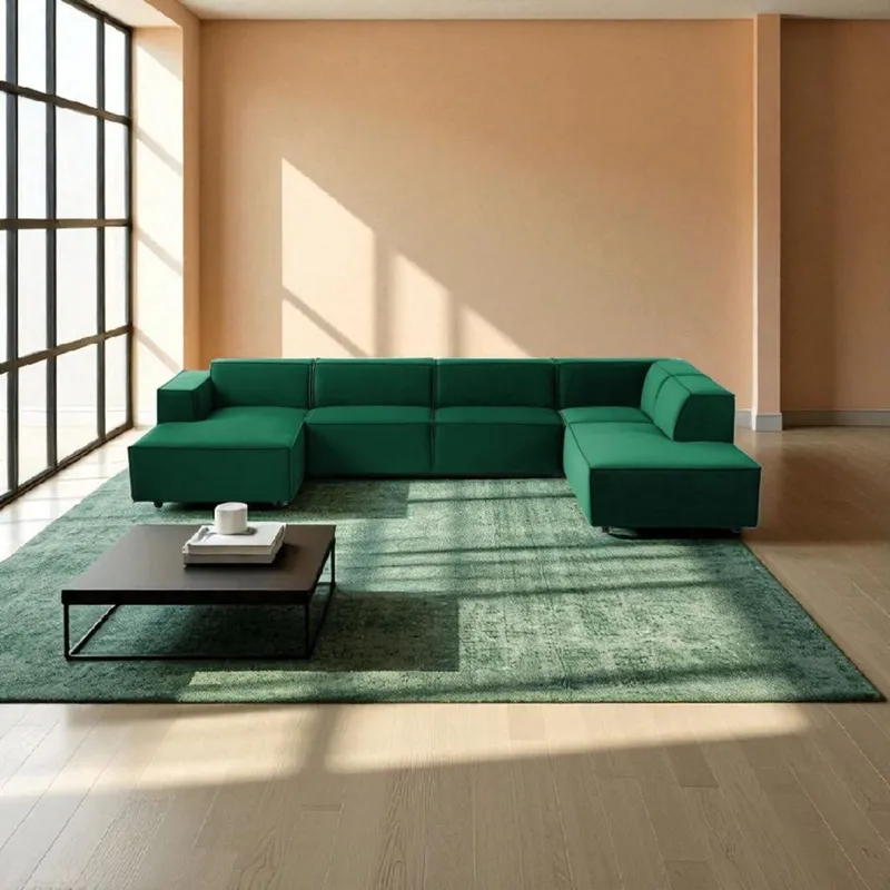 AMOBLART - SECCIONAL PANORAMICO LUJO 5 PIEZAS COLOR VERDE