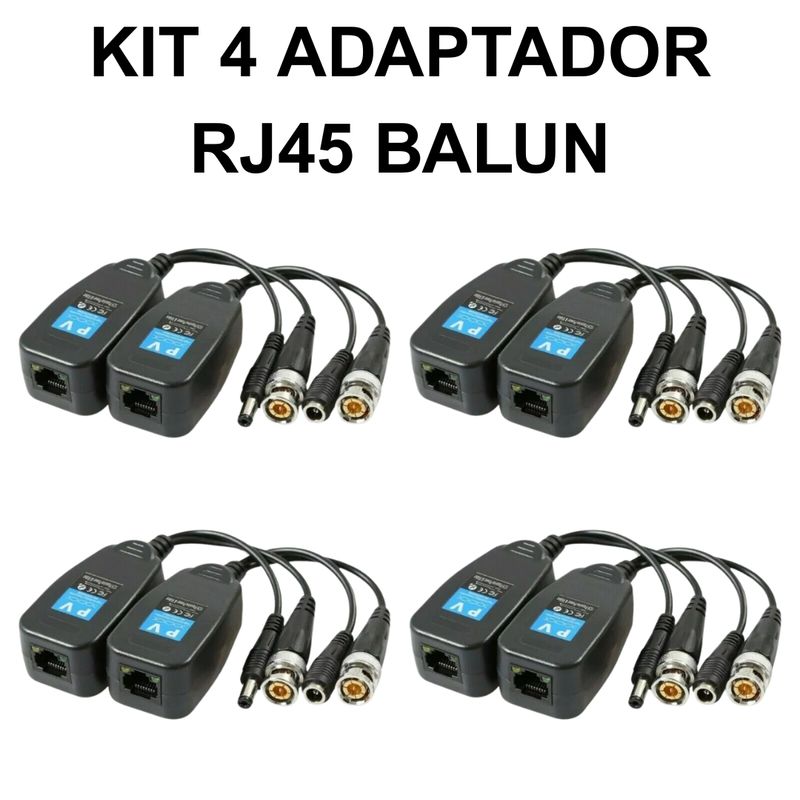 GENERICO - KIT 4 UND ADAPTADOR RJ45 VIDEO BALUN PARA CAMARAS SEGURIDAD IP CC