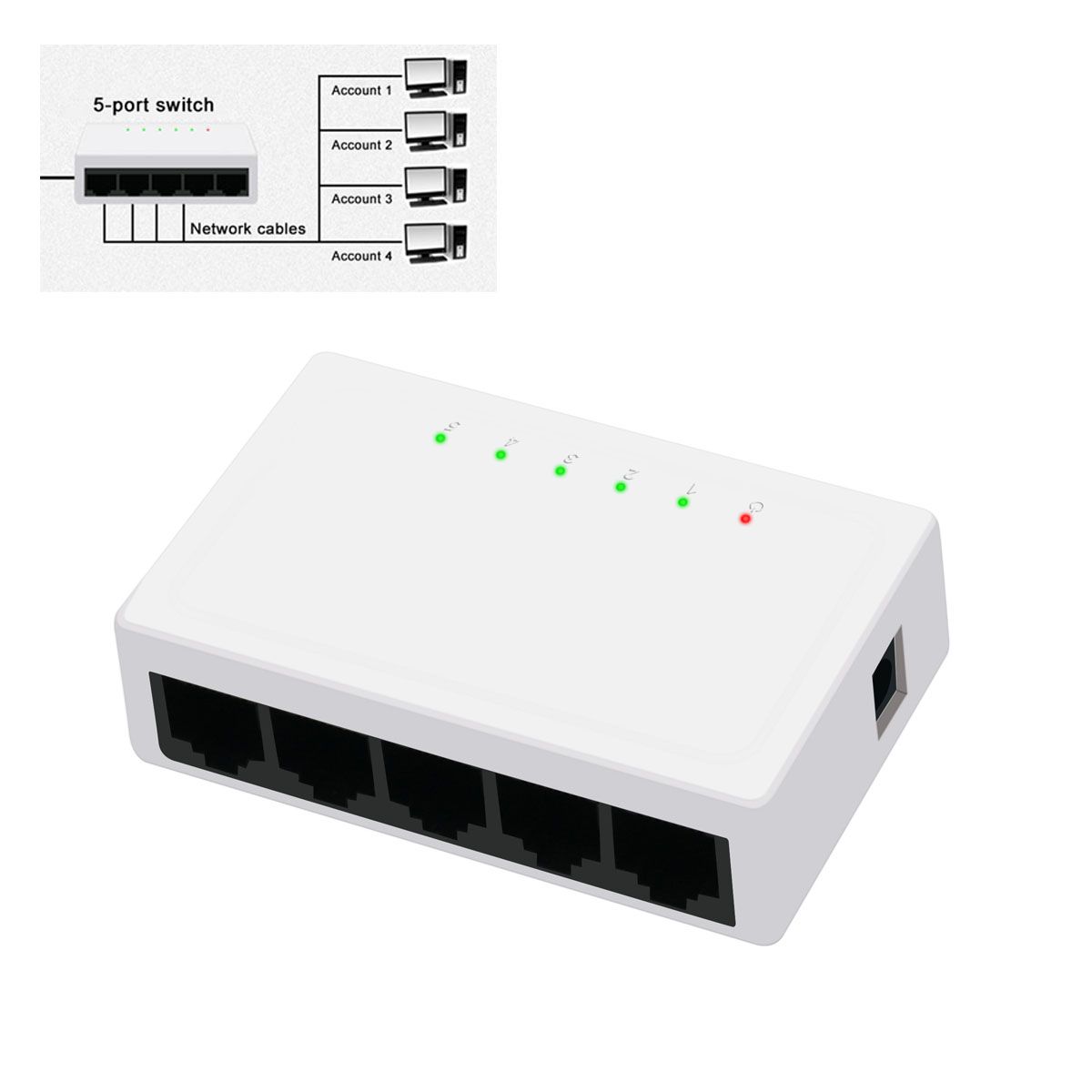 SEISA - Switch Conmmutador de Red Fast Ethernet 10 / 100 Mbps 5 puertos Seisa