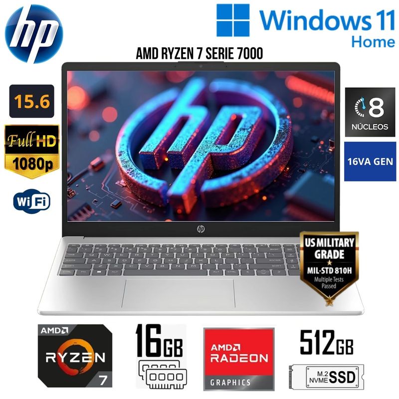 HP - Laptop HP 15-FC0012LA AMD Ryzen 7-7730U 16GB RAM 512GB SSD 15.6"  FHD PLATEADO NATURAL