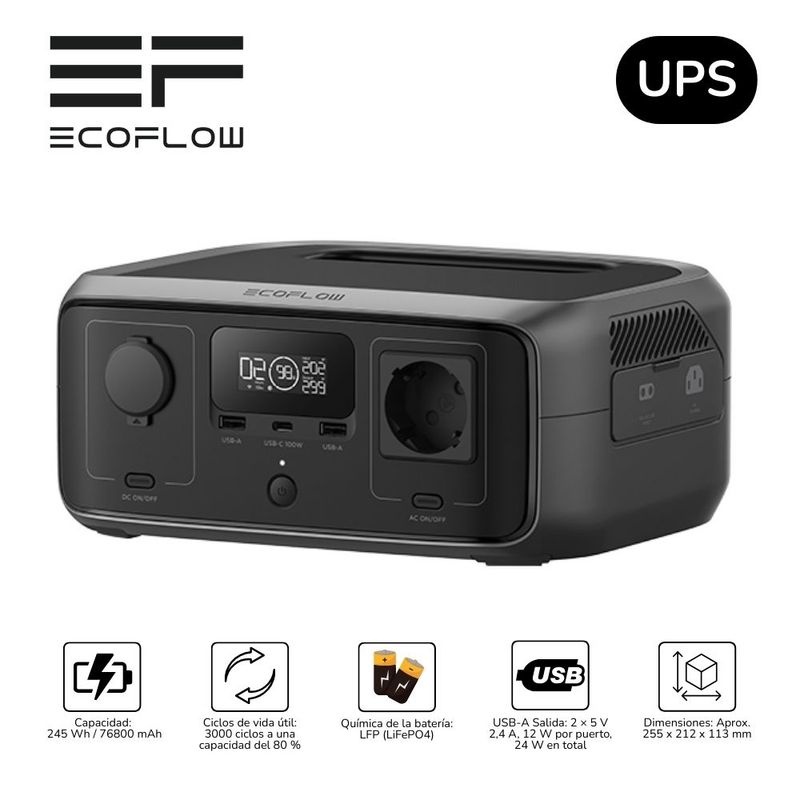 ECOFLOW - Estación de energía portátil Ecoflow River 3 (UPS) - Negro