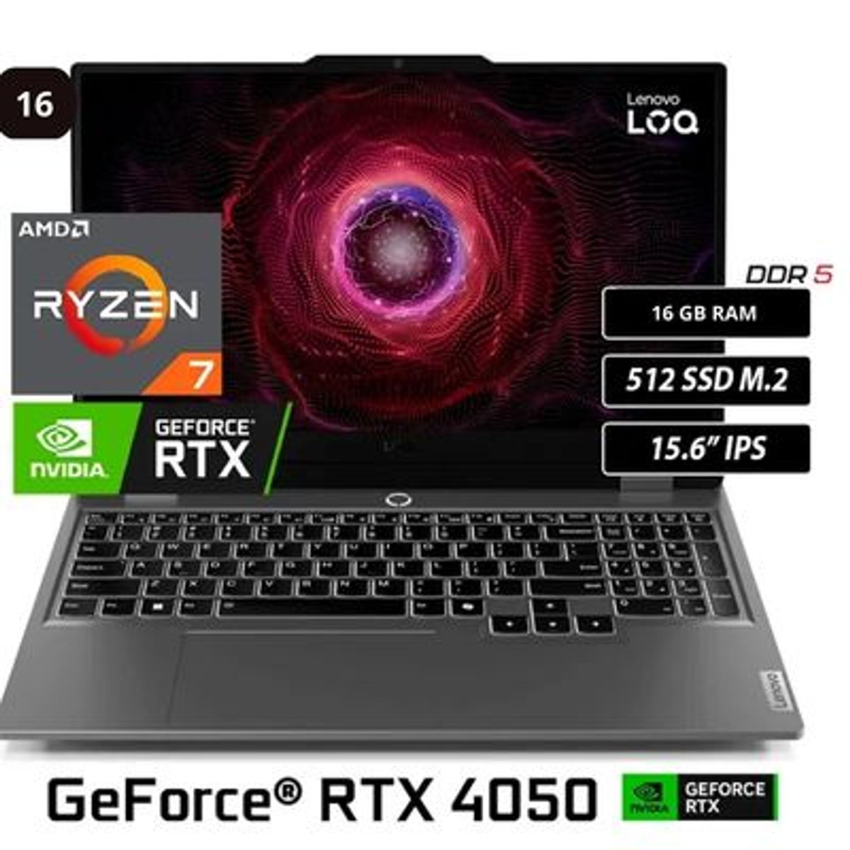 LENOVO - Laptop Lenovo LOQ 15ARP10E  AMD Ryzen 7-7735HS 16GB RAM 512GB SSD 15.6 FHD RTX4050-6GB - 83S0001LLM