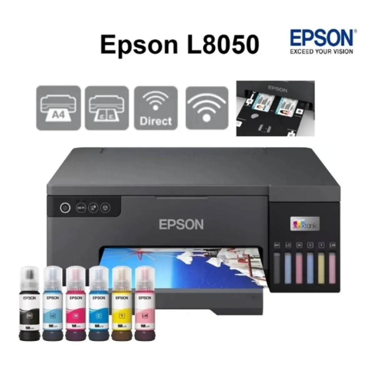 EPSON - Impresora Fotografica Epson EcoTank L8050 Foto A4 Cd Dvd Pvc Negro