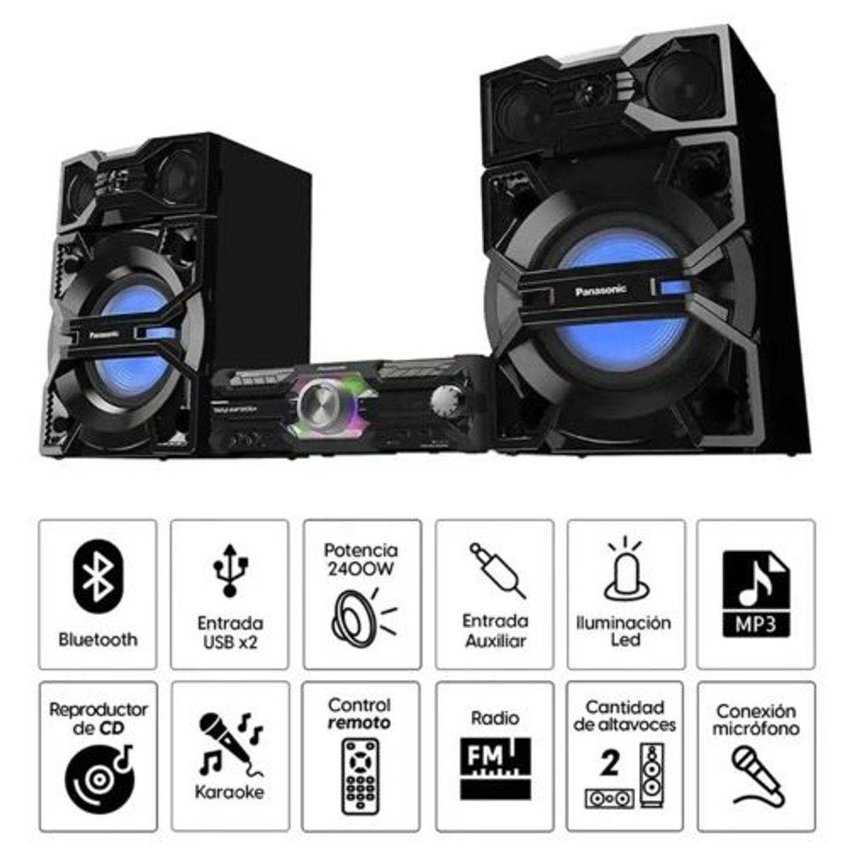 PANASONIC - Minicomponente Panasonic SC-MAX3600PU 2400 Watts Bluetooth DJ - Negro