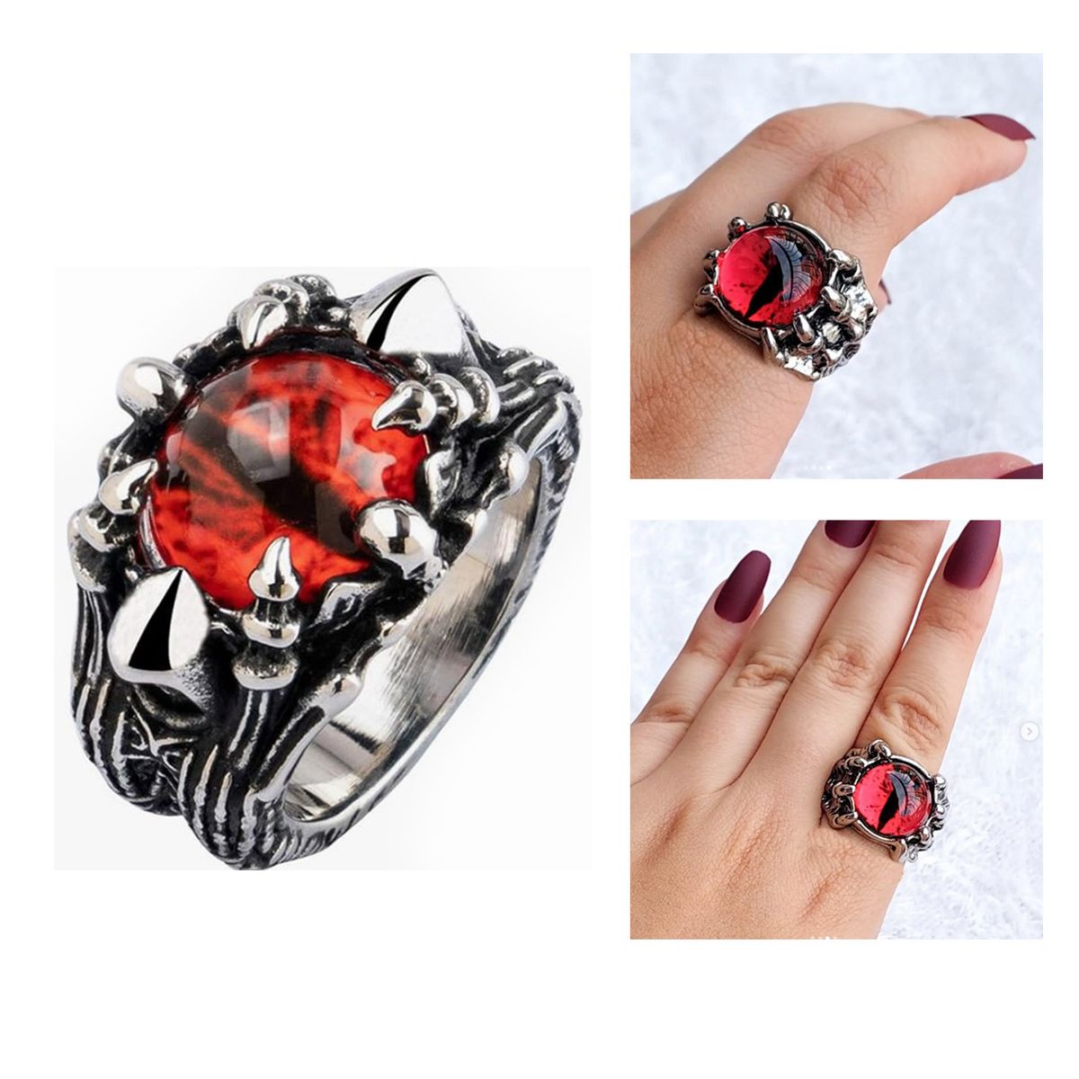 GENERICO - Anillo ojo de dragón con garras gótico hombre y mujer