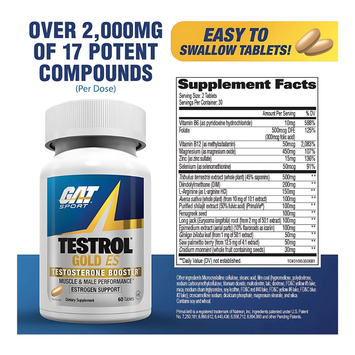GAT - Testrol Gold 60 Tabletas Booster T - Gat Sport
