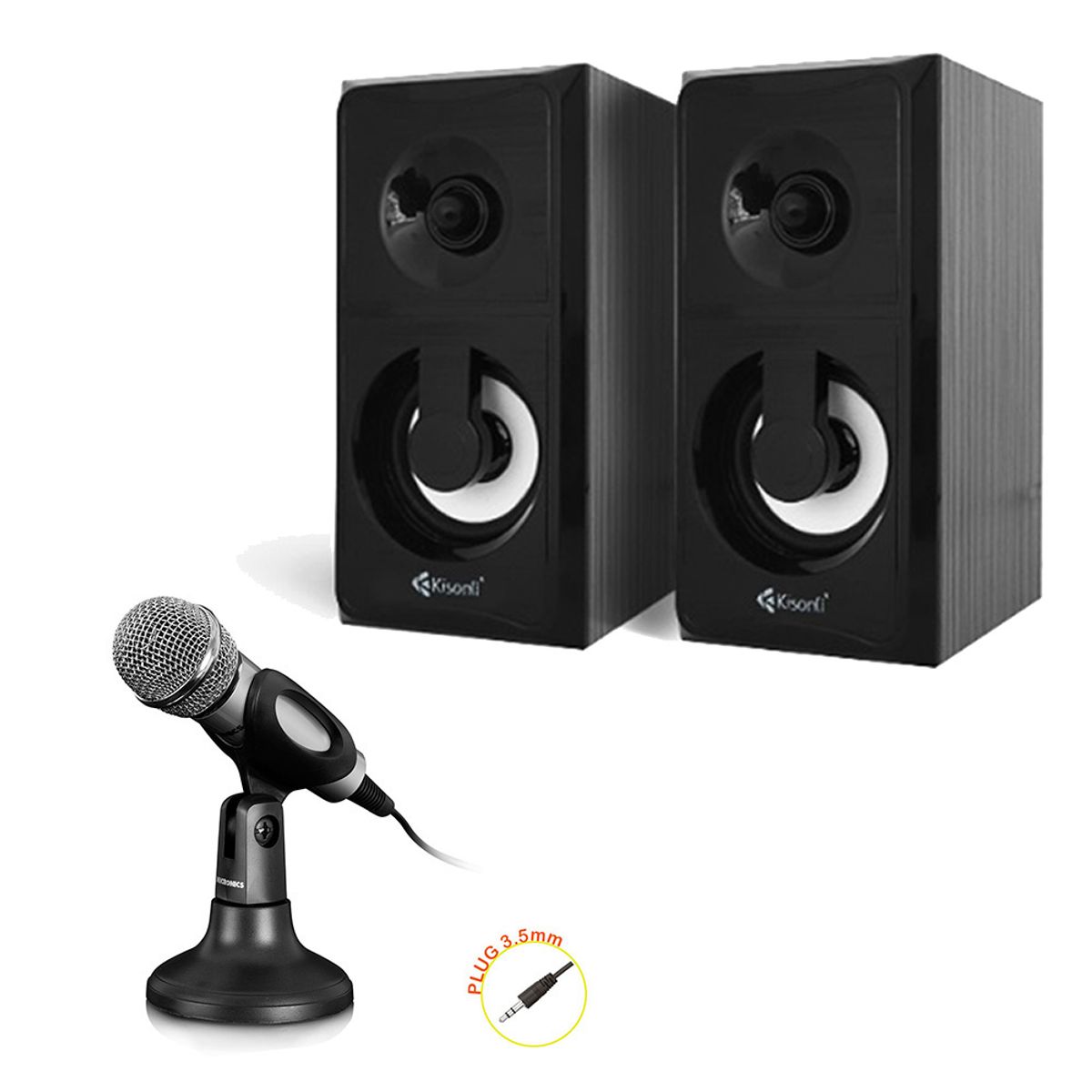 KISONLI - Combo PARLANTES y MICROFONO - PC Laptop Tablet Cel MP4