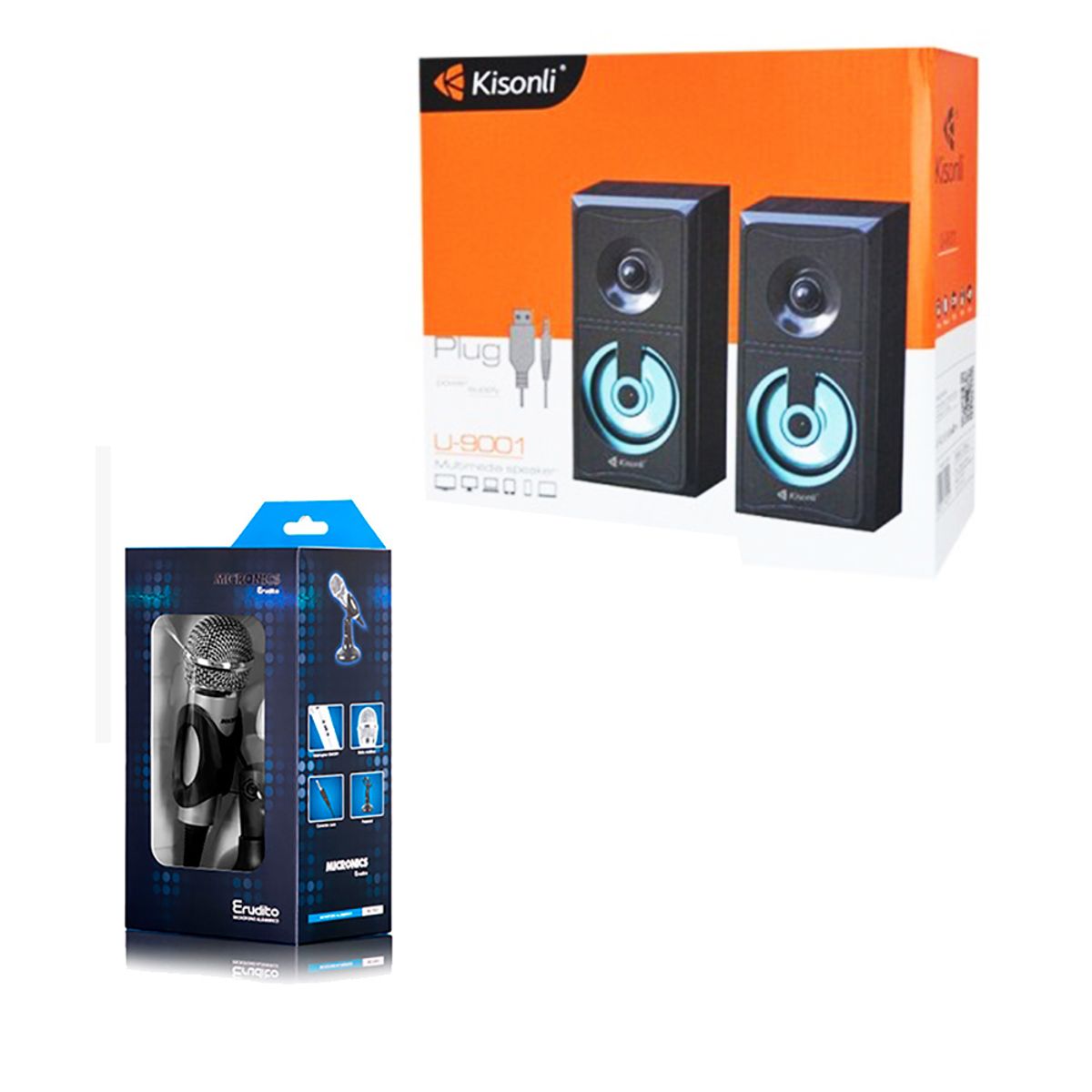 KISONLI - Combo PARLANTES y MICROFONO - PC Laptop Tablet Cel MP4