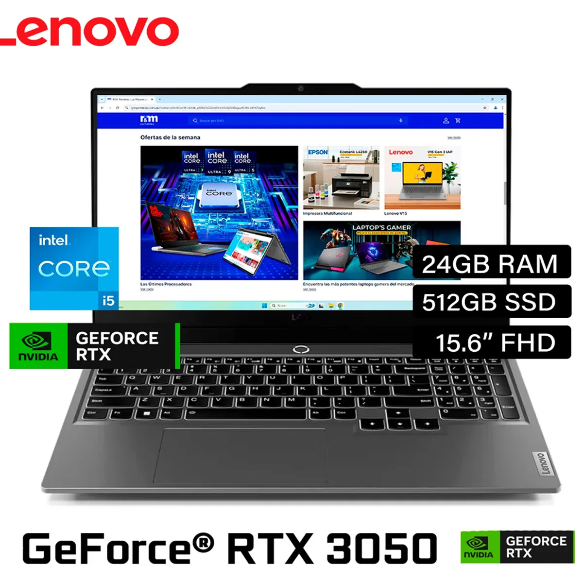 LENOVO - Notebook Lenovo LOQ 15IAX9 15.6" FHD IPS, Core i5-12450HX  4.4GHz 24GB RAM  512GB M.2