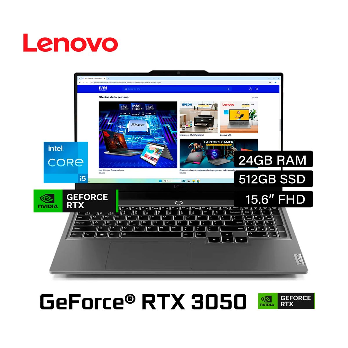 LENOVO - Notebook Lenovo LOQ 15IAX9 15.6" FHD IPS, Core i5-12450HX  4.4GHz 24GB RAM  512GB M.2